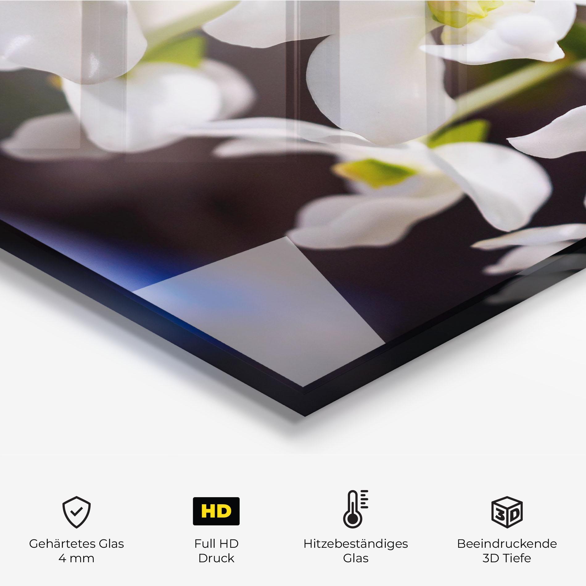 Küchenrückwand Glas Small White Orchids mockup 2