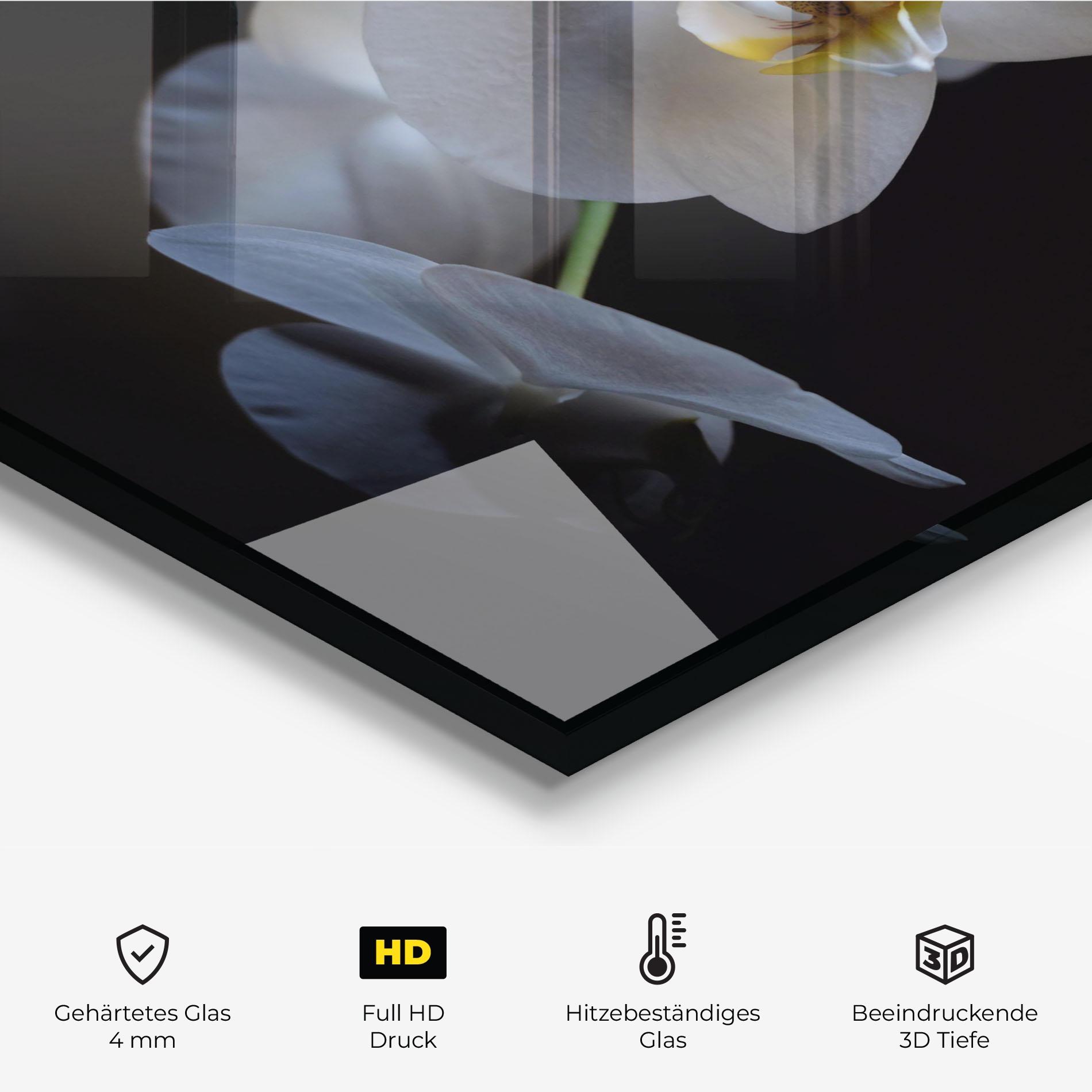 Küchenrückwand Glas White Ochid In Shadow mockup 2