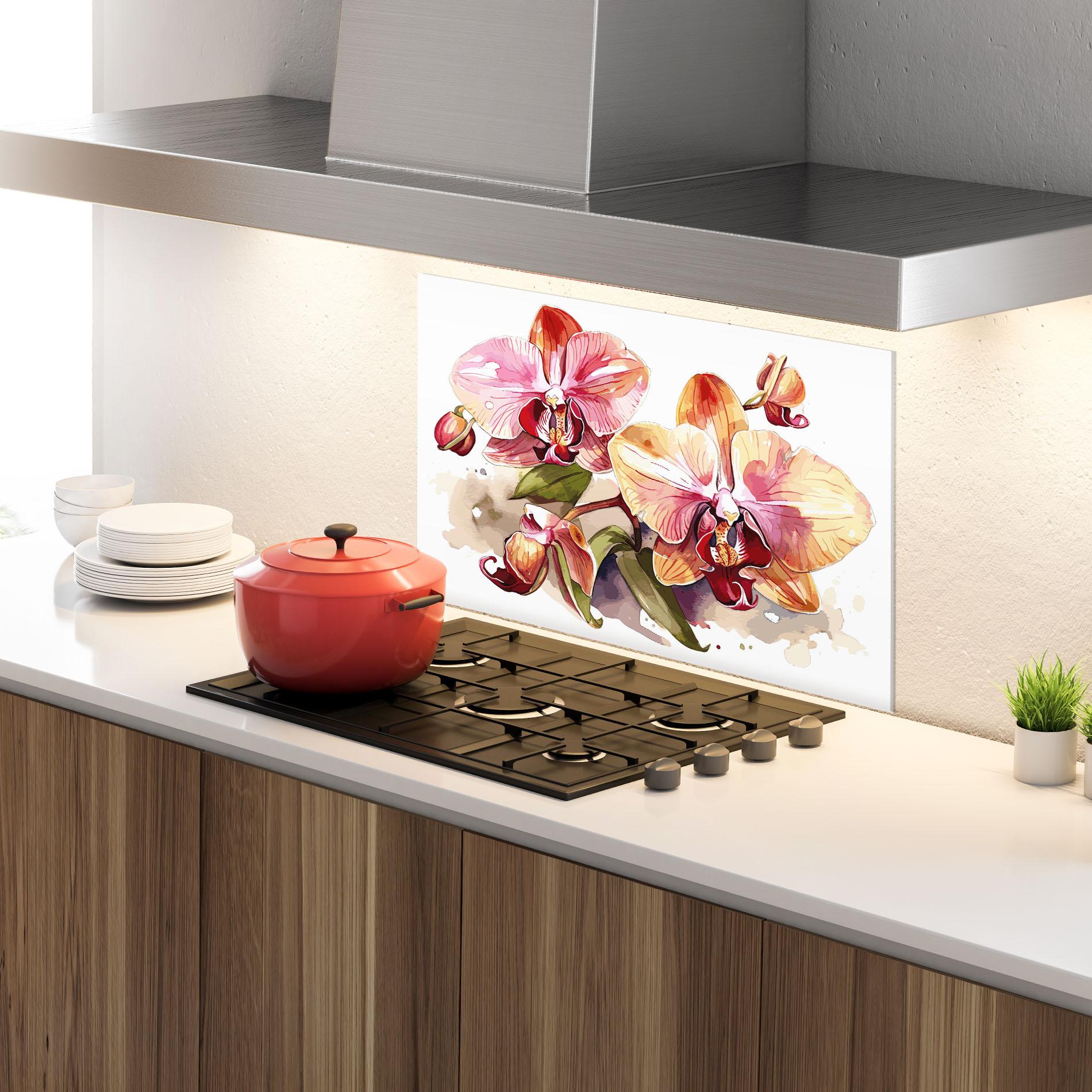 Küchenrückwand Glas Beautiful Orchids Art mockup 4