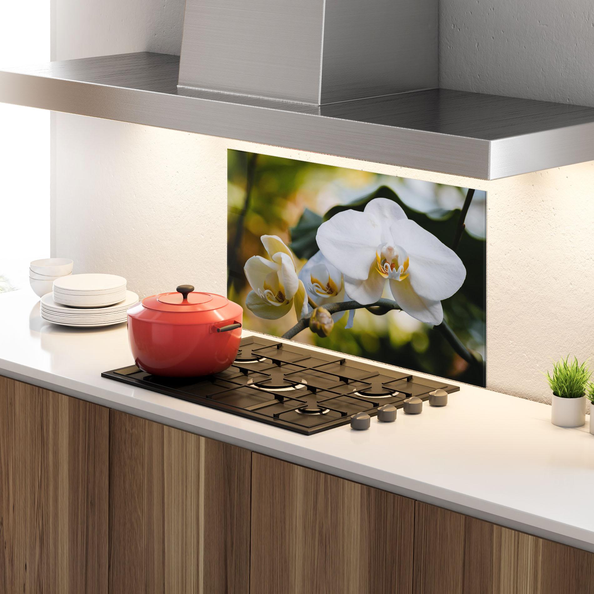 Küchenrückwand Glas Cream Orchid In Nature mockup 4