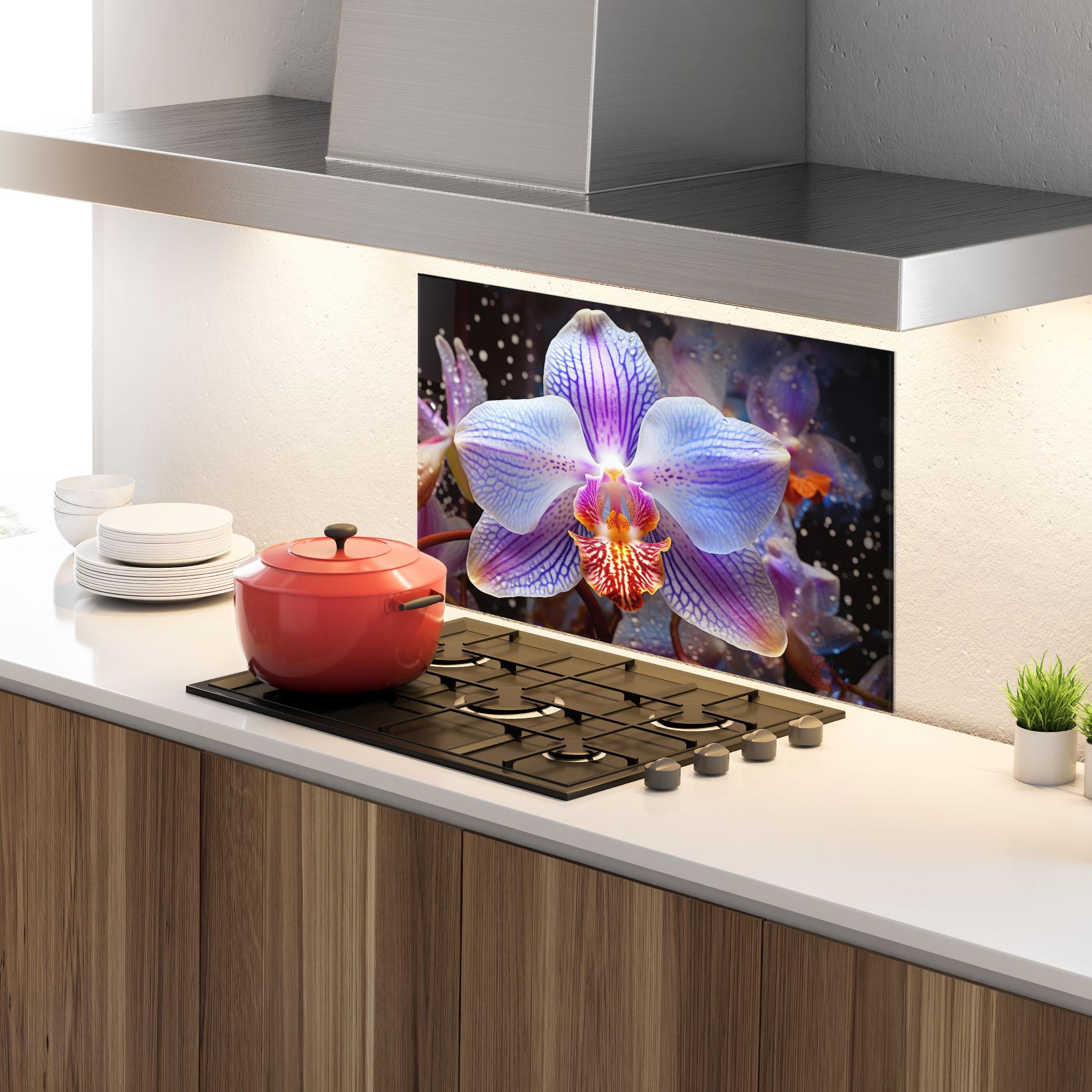 Küchenrückwand Glas Light Purple Orchid Art mockup 4