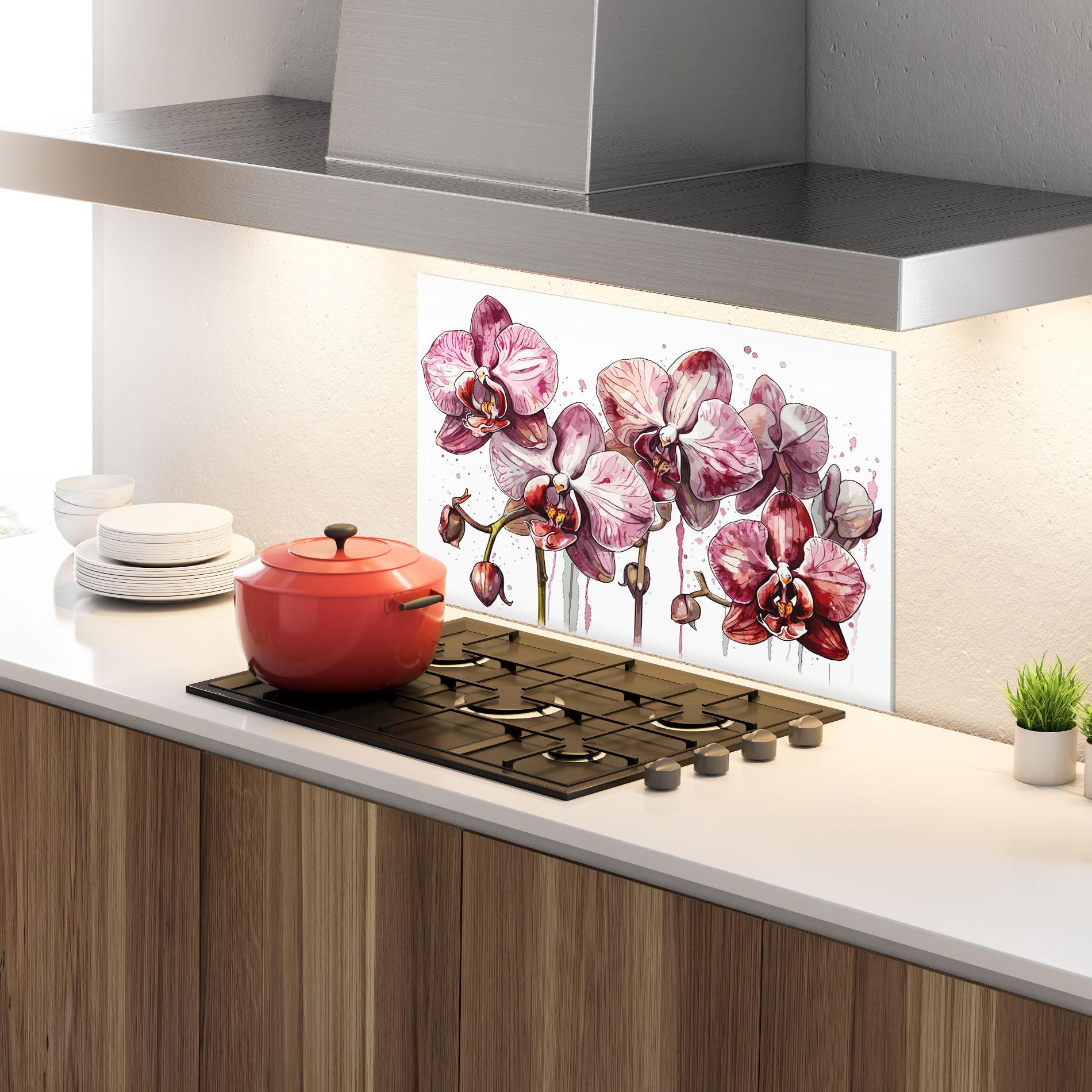 Küchenrückwand Glas Orchid Art mockup 4