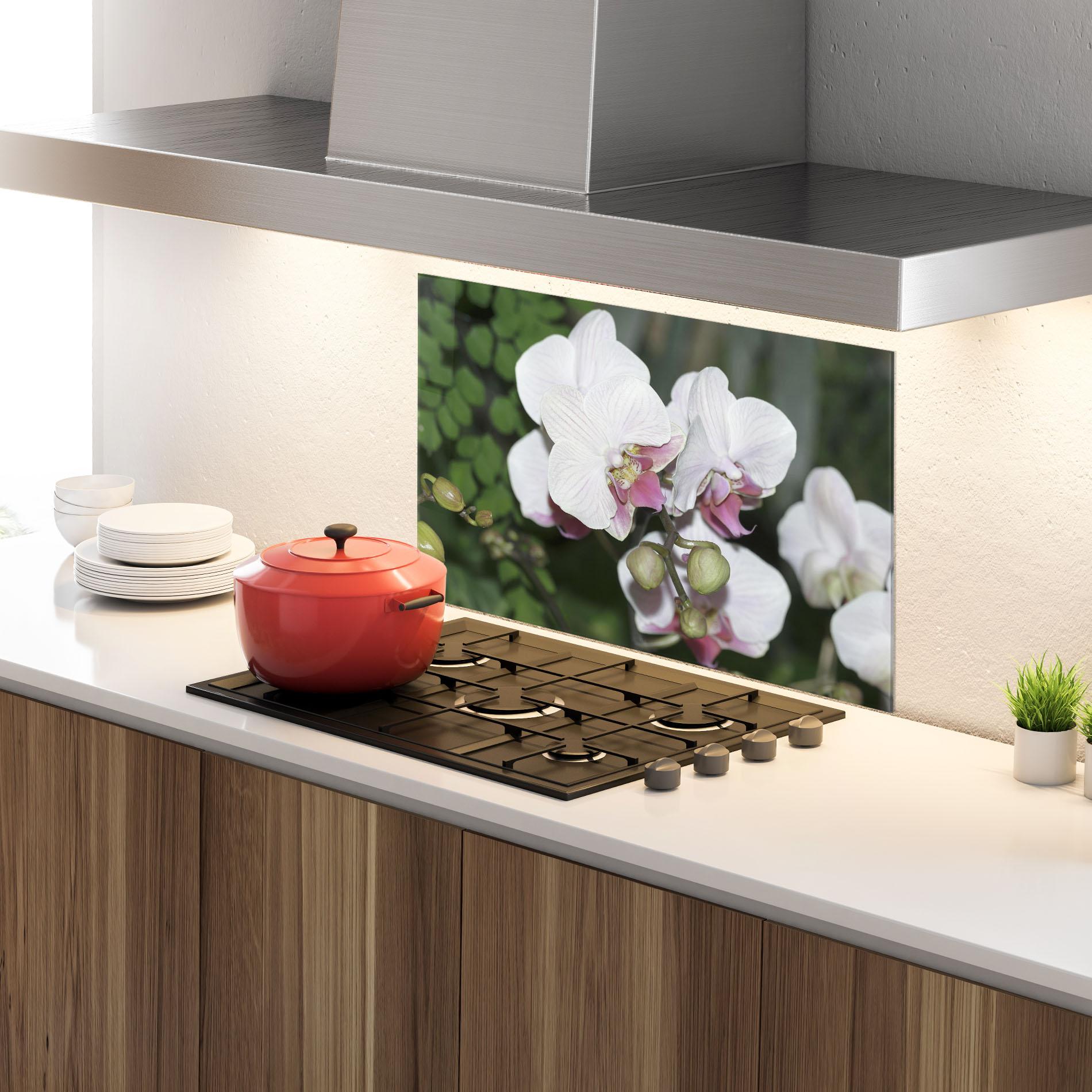 Küchenrückwand Glas Orchid Botanical Garden mockup 4