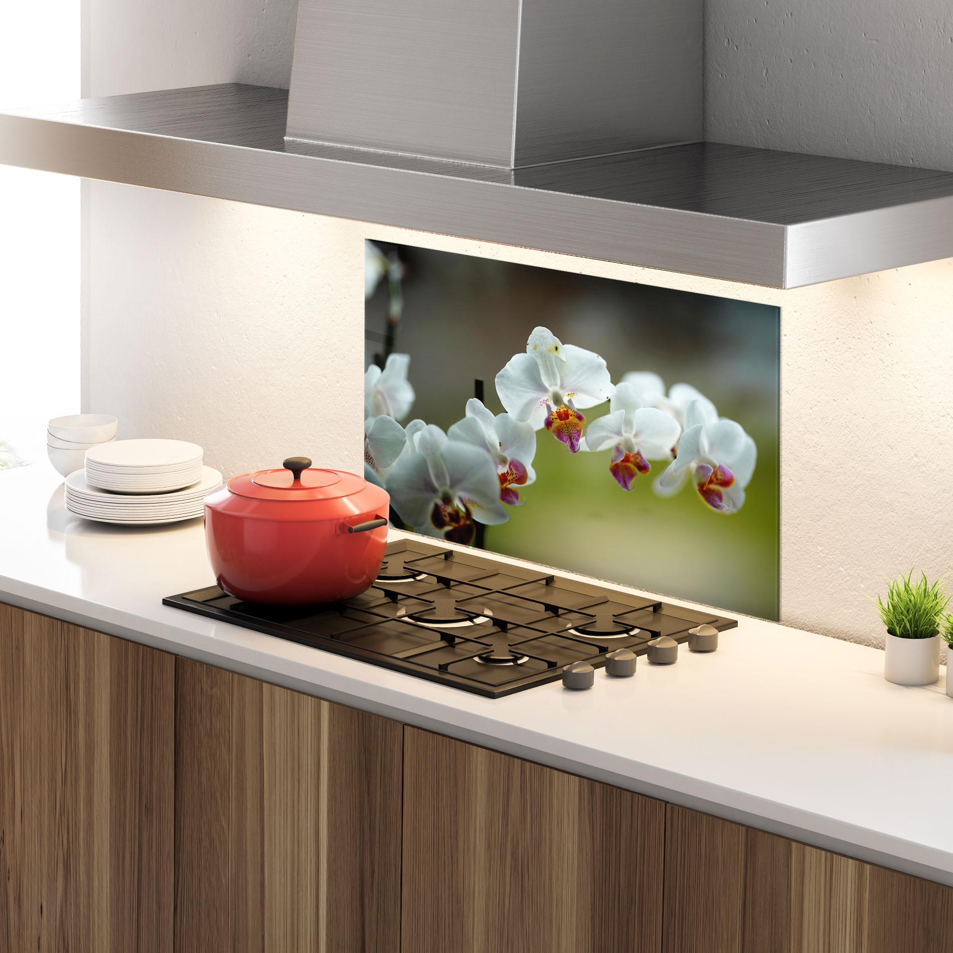 Küchenrückwand Glas Pretty Orchid In Nature mockup 4