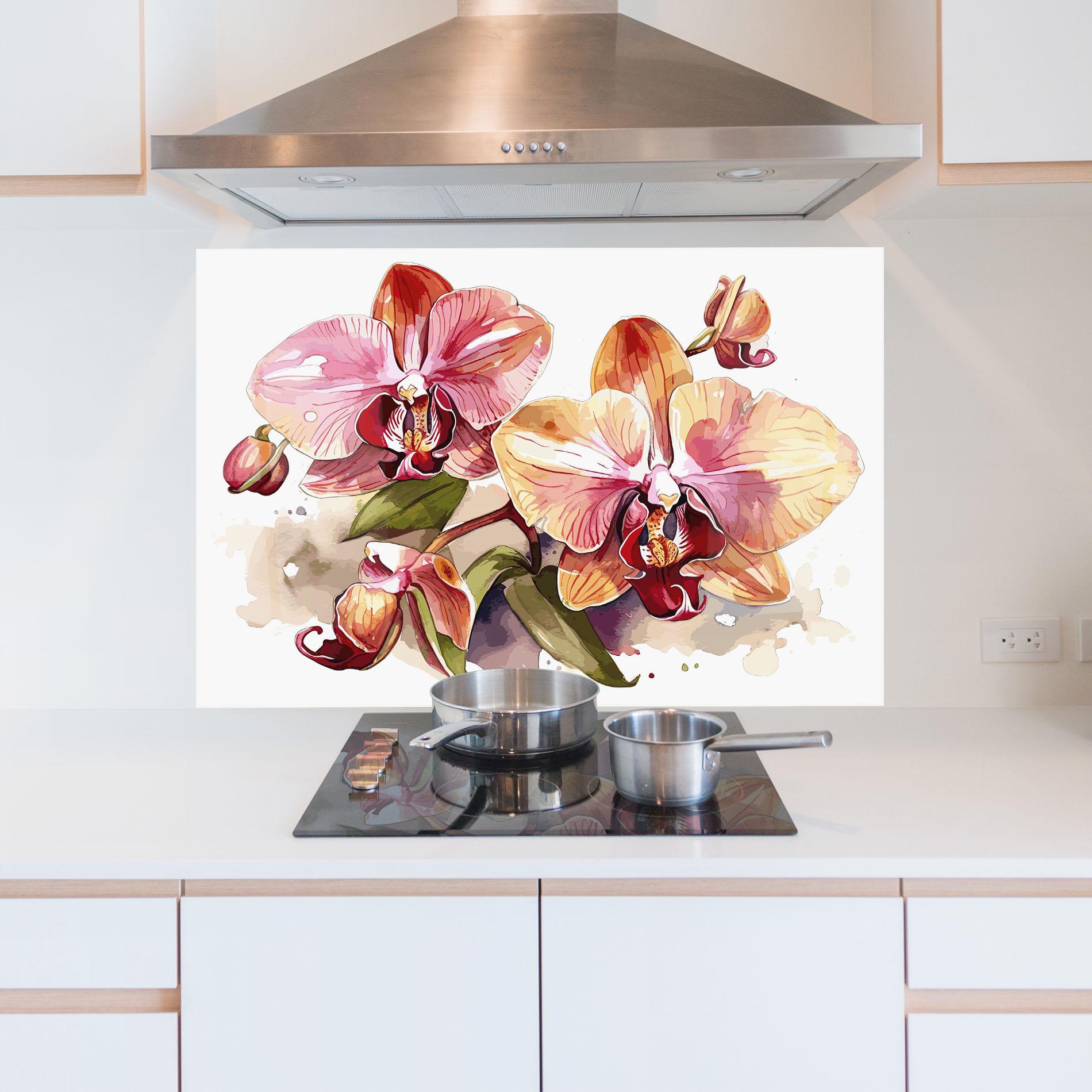 Küchenrückwand Glas Beautiful Orchids Art mockup 5