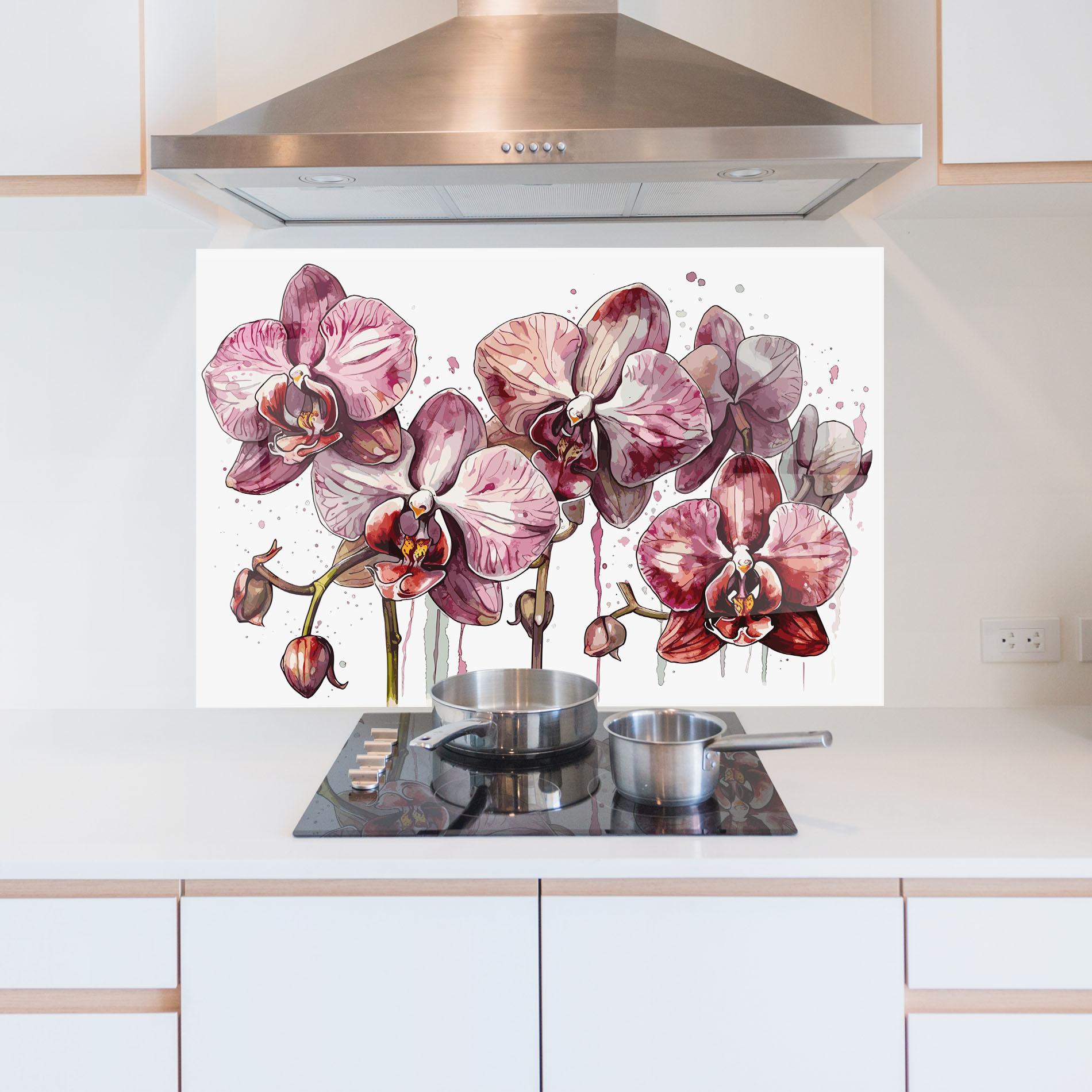 Küchenrückwand Glas Orchid Art mockup 5