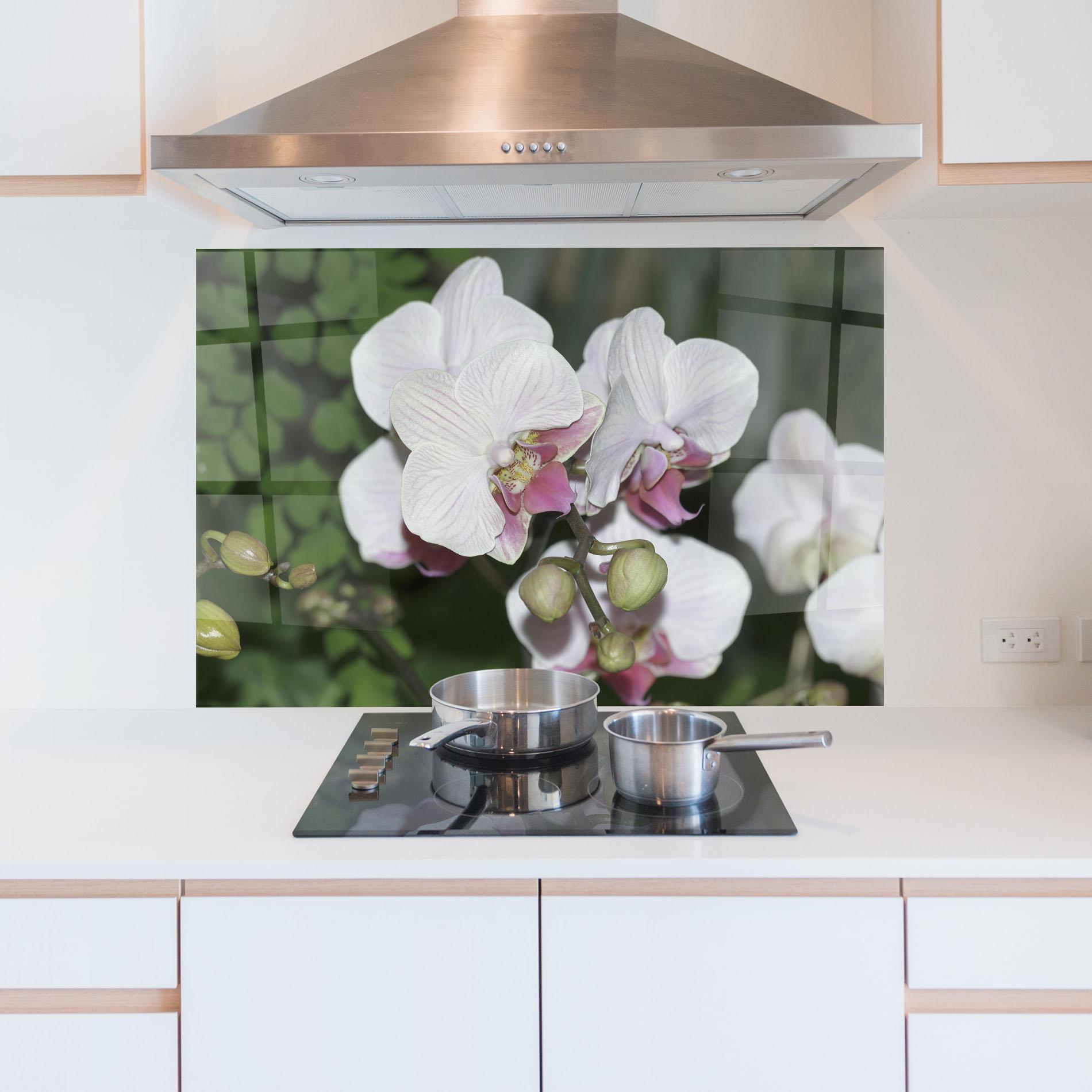 Küchenrückwand Glas Orchid Botanical Garden mockup 5