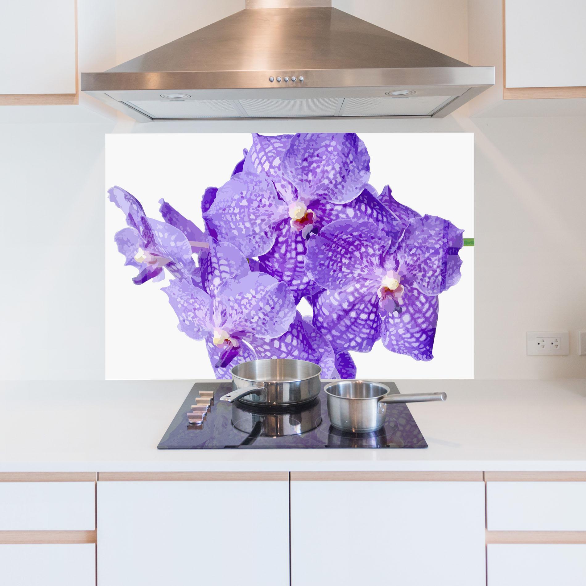 Küchenrückwand Glas Purple White Orchid mockup 5
