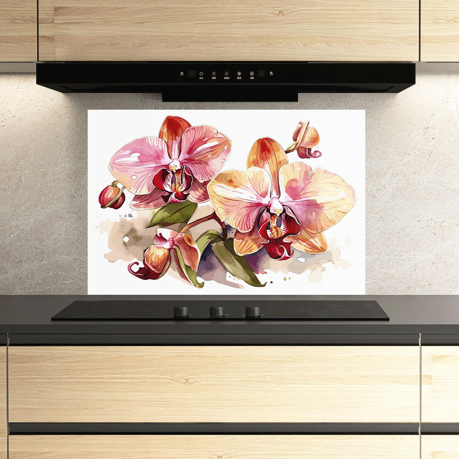 Küchenrückwand Glas Beautiful Orchids Art mockup 3