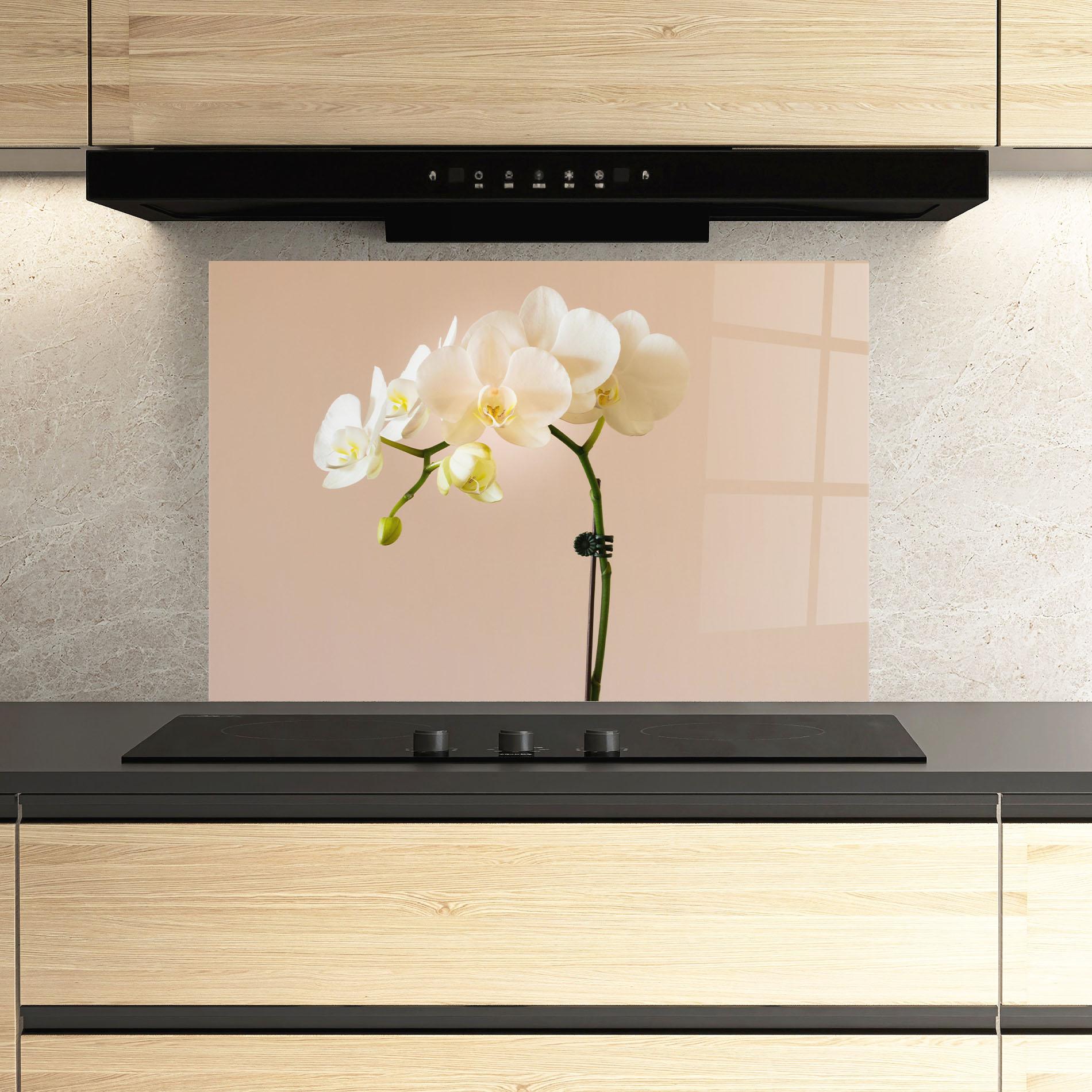 Küchenrückwand Glas Cream Orchid On Pink mockup 3