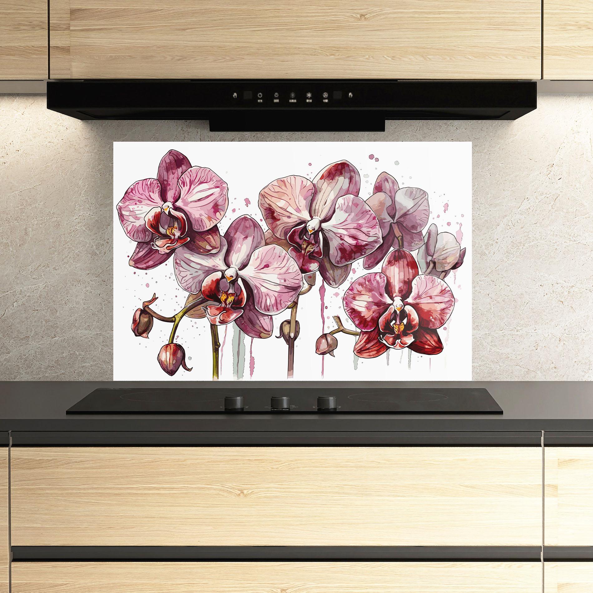 Küchenrückwand Glas Orchid Art mockup 3