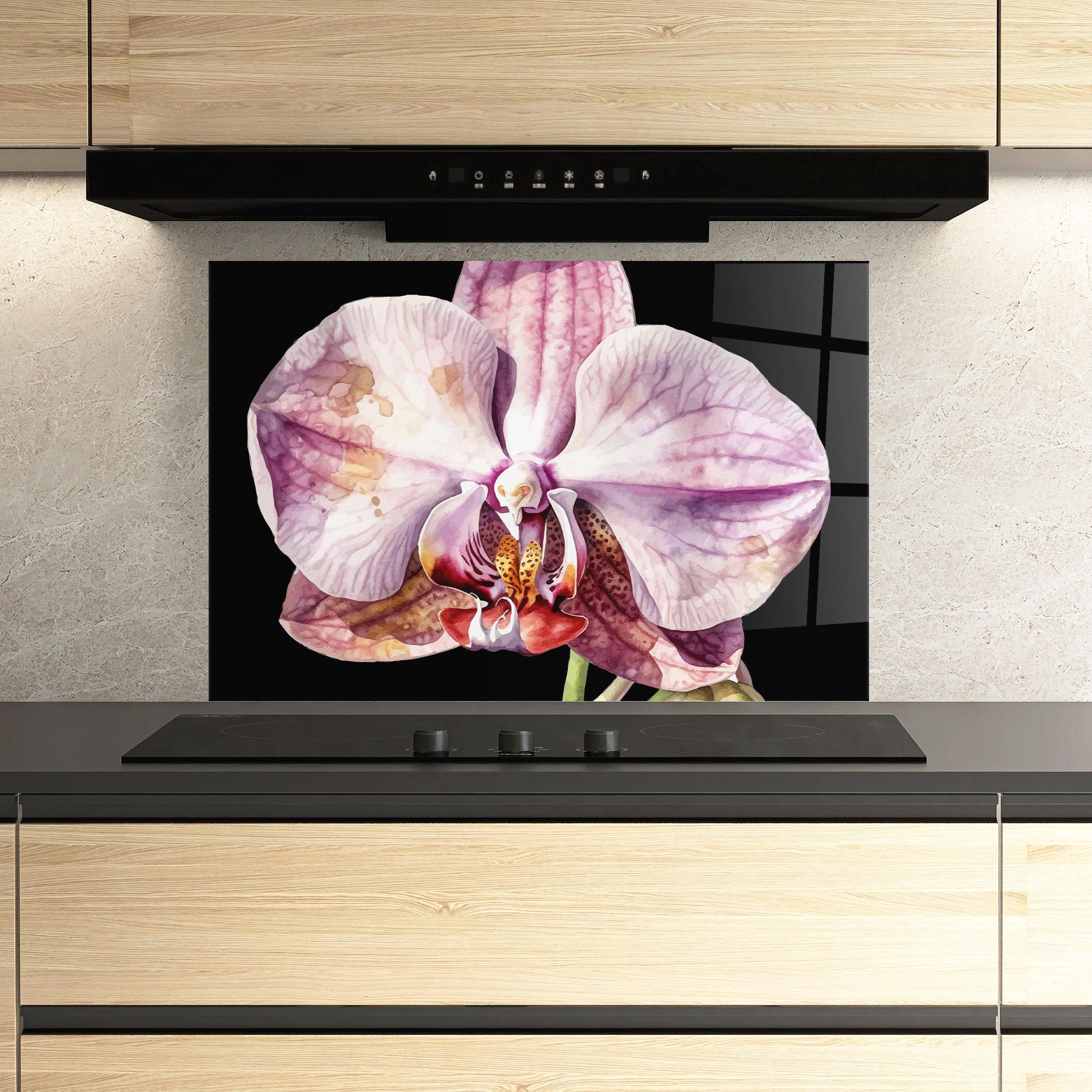 Küchenrückwand Glas Painted Orchid mockup 3