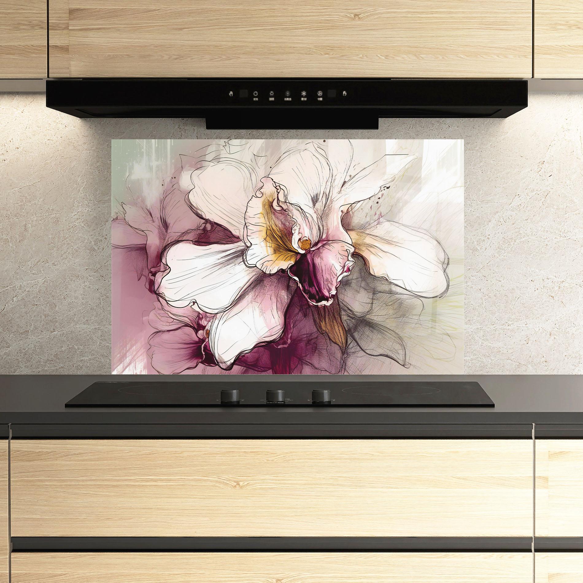 Küchenrückwand Glas Painted Purple Orchid mockup 3