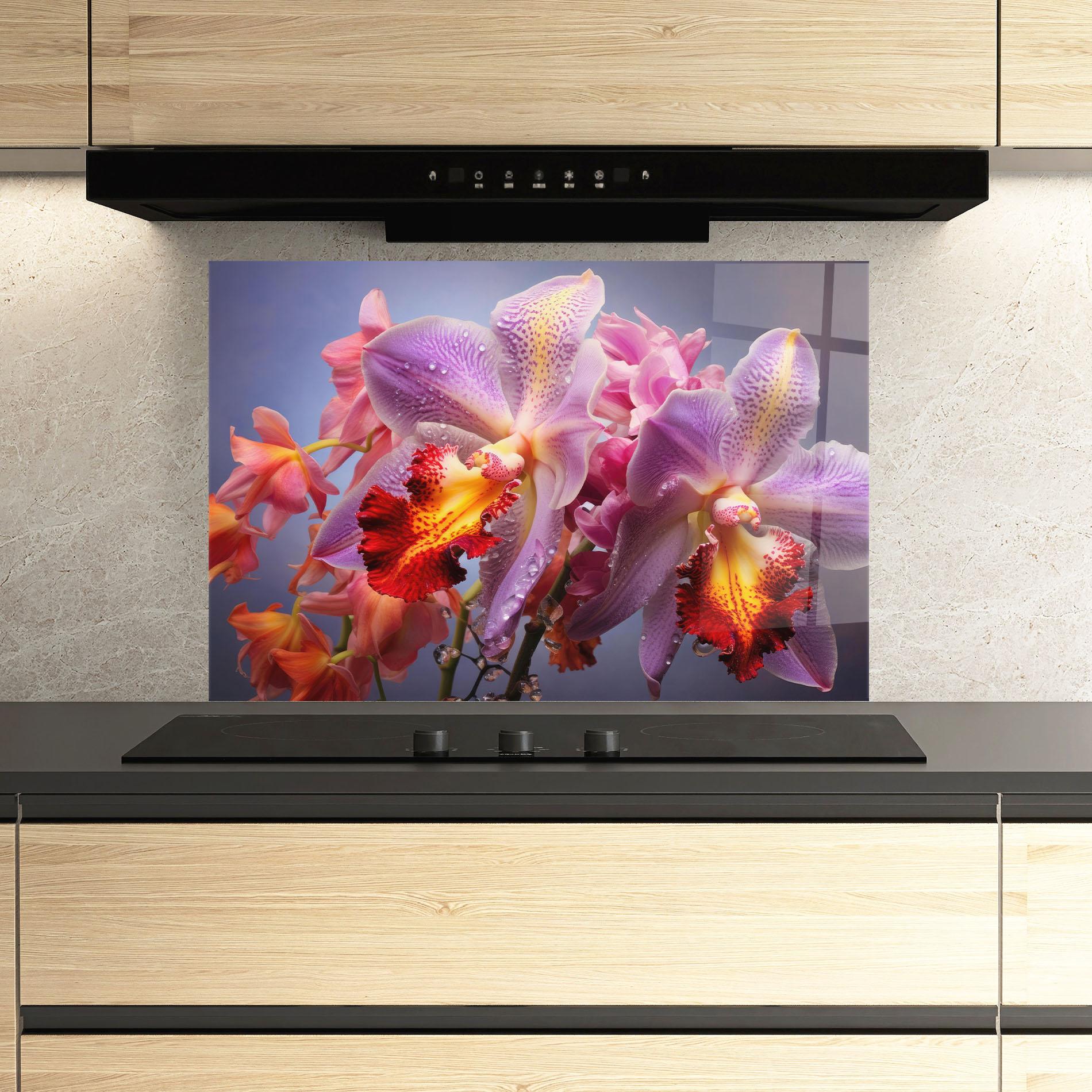 Küchenrückwand Glas Purple Orange Orchid View mockup 3