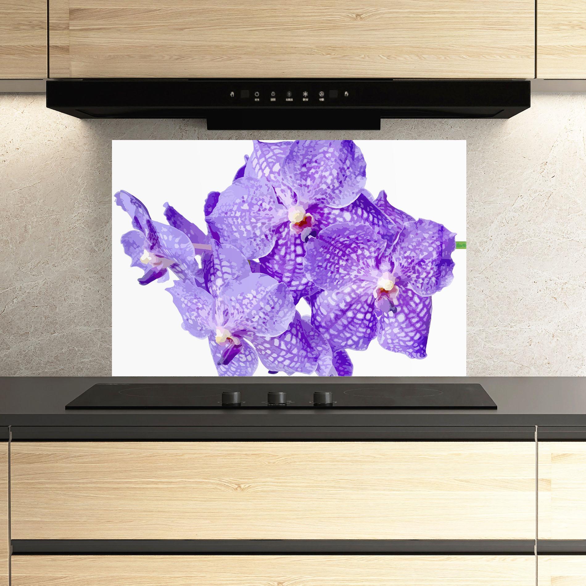 Küchenrückwand Glas Purple White Orchid mockup 3