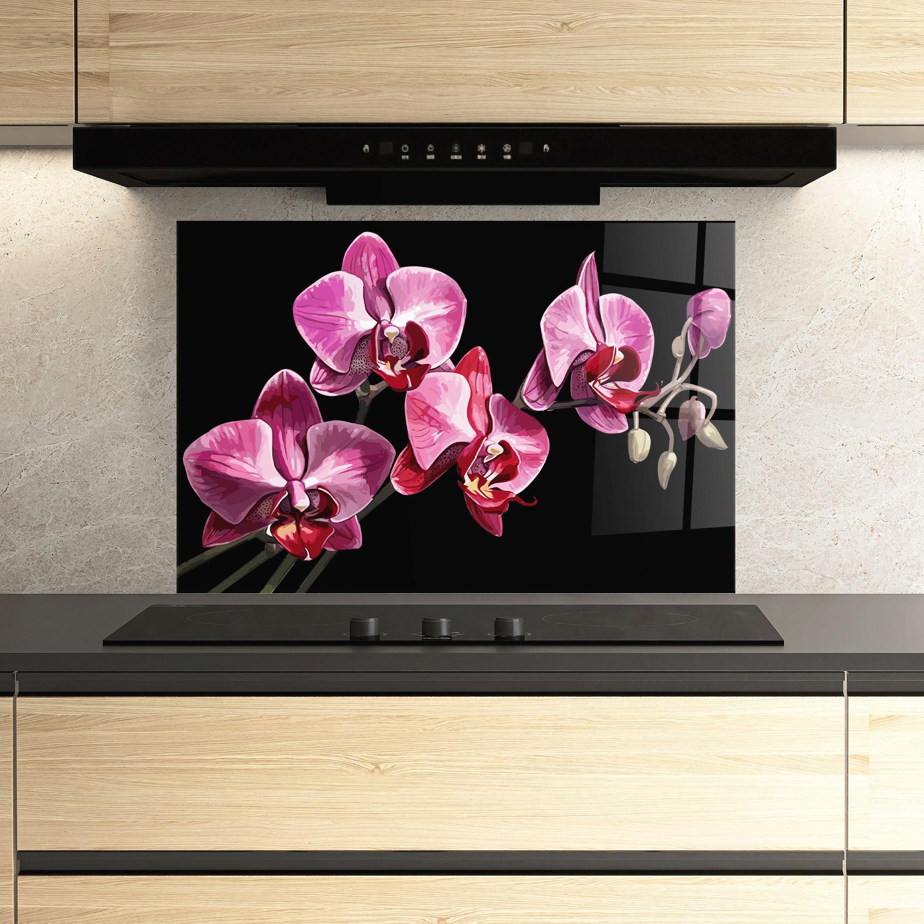 Küchenrückwand Glas Red Purple Orchid mockup 3