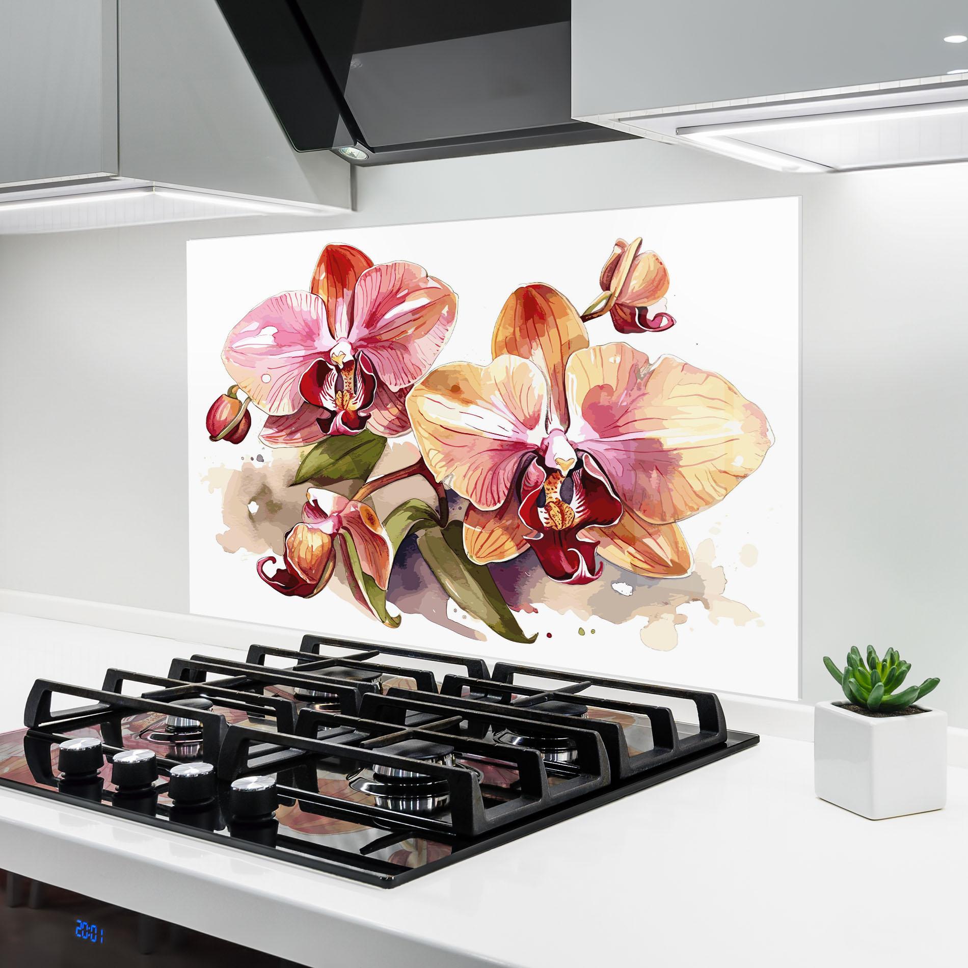 Küchenrückwand Glas Beautiful Orchids Art mockup 6