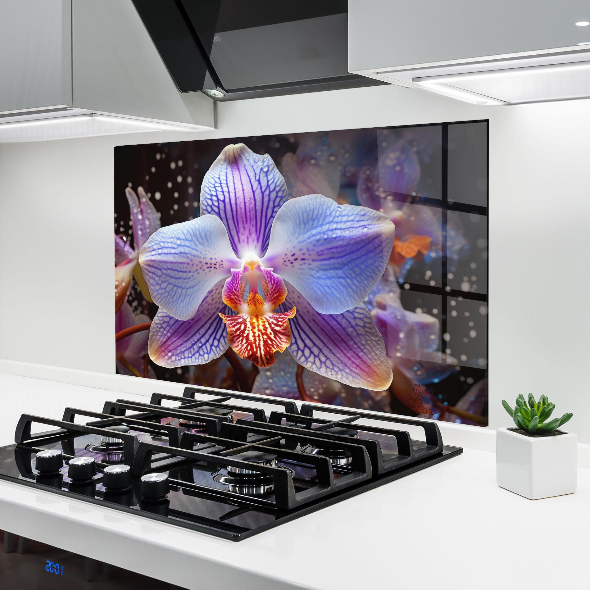 Küchenrückwand Glas Light Purple Orchid Art mockup 6
