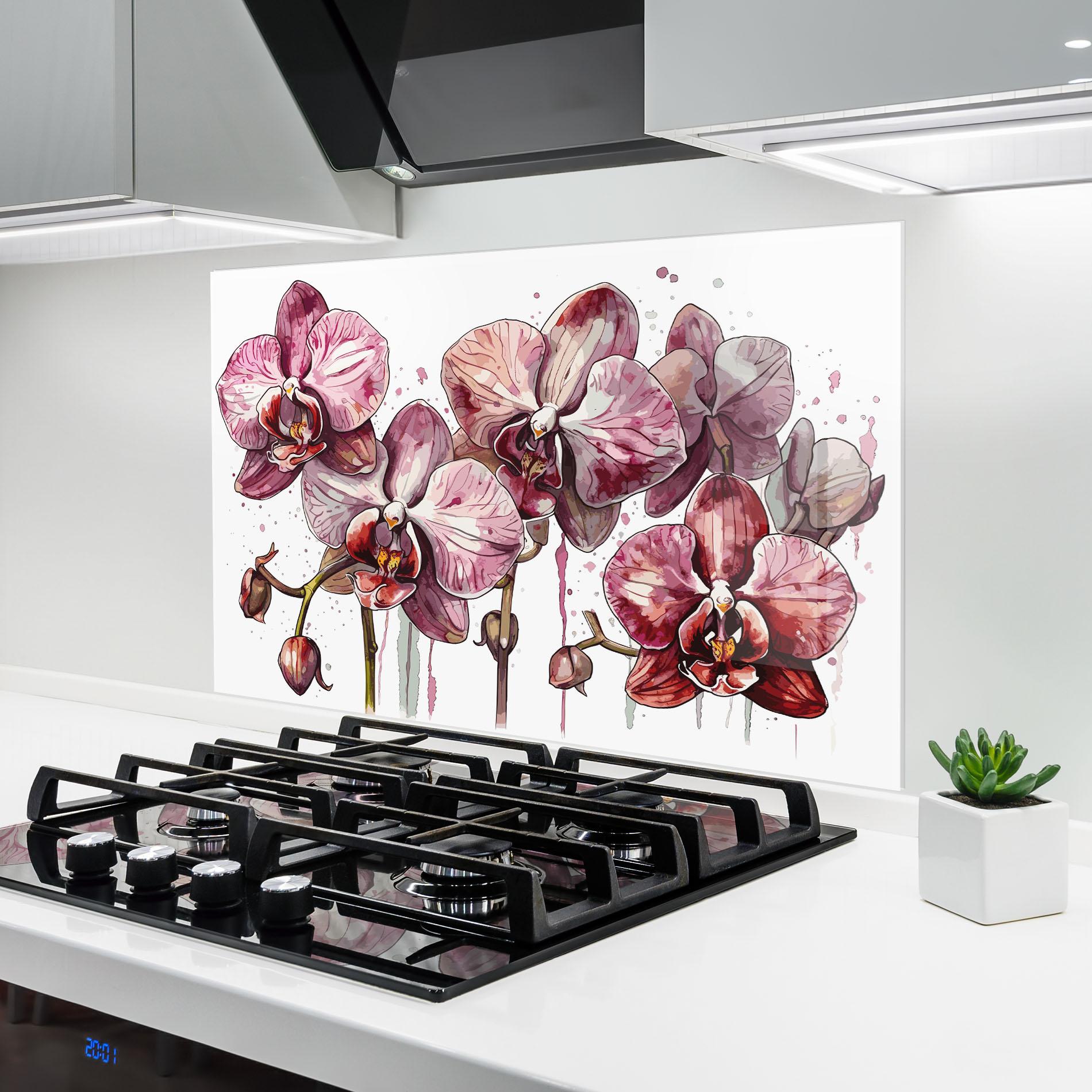 Küchenrückwand Glas Orchid Art mockup 6