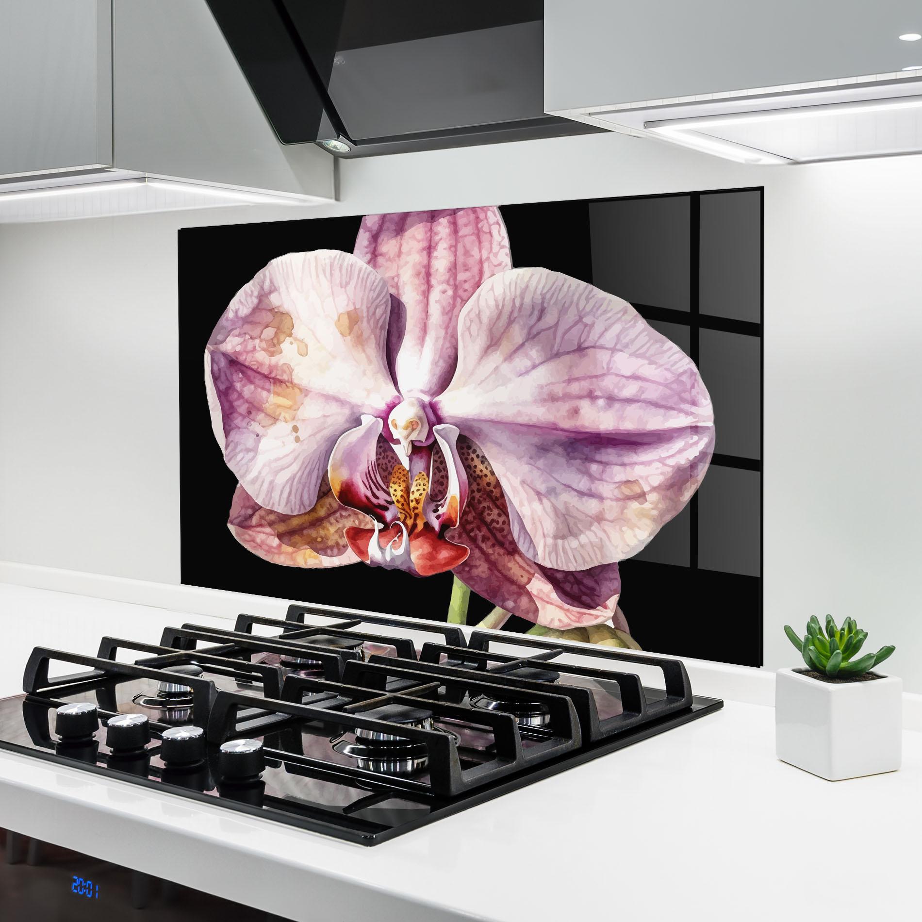 Küchenrückwand Glas Painted Orchid mockup 6