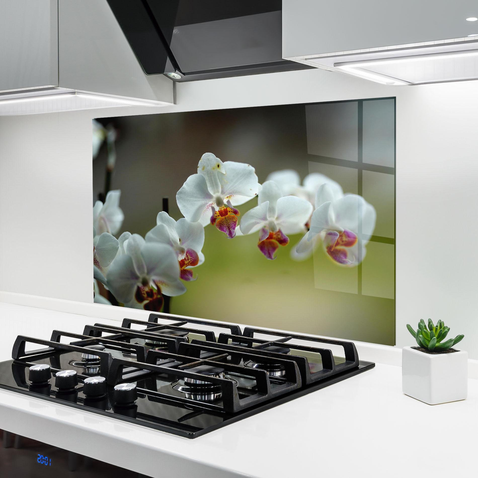 Küchenrückwand Glas Pretty Orchid In Nature mockup 6