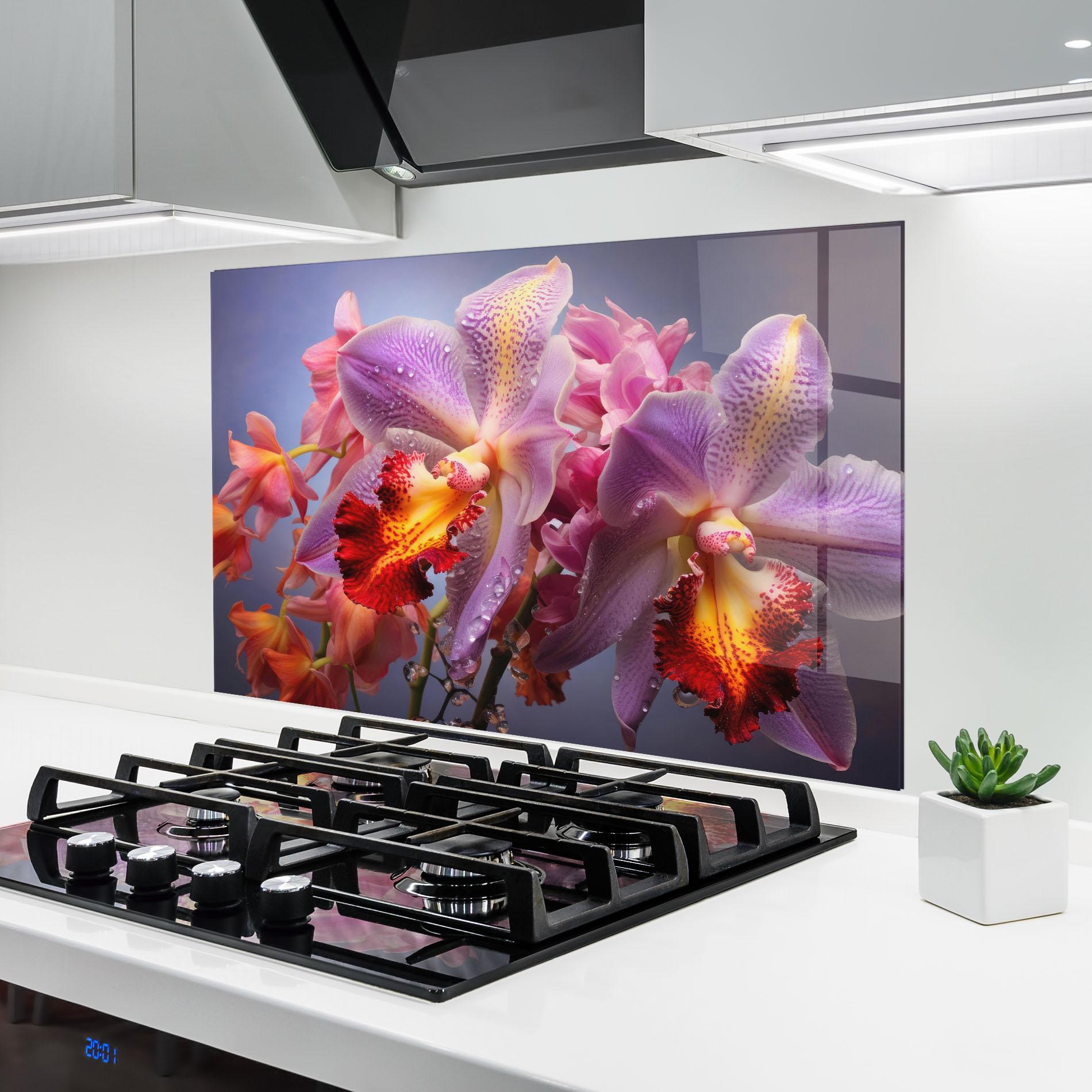 Küchenrückwand Glas Purple Orange Orchid View mockup 6