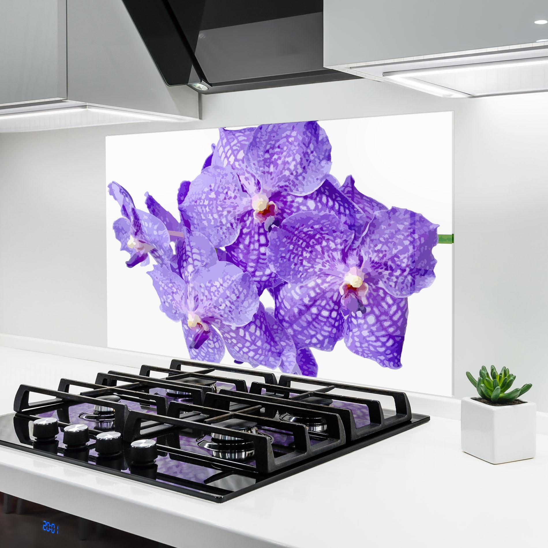 Küchenrückwand Glas Purple White Orchid mockup 6