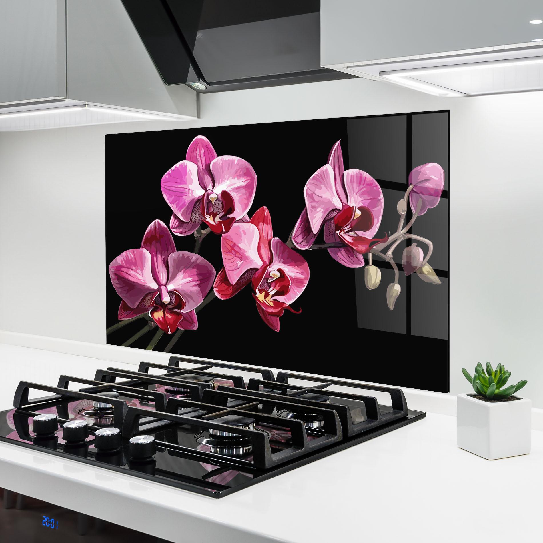 Küchenrückwand Glas Red Purple Orchid mockup 6