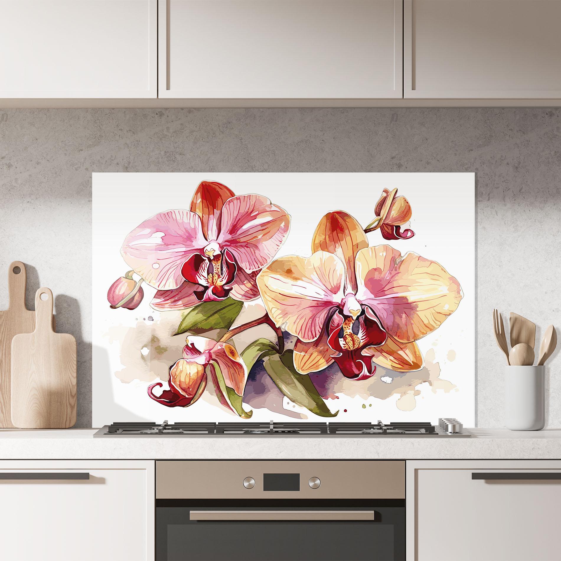 Küchenrückwand Glas Beautiful Orchids Art mockup 7