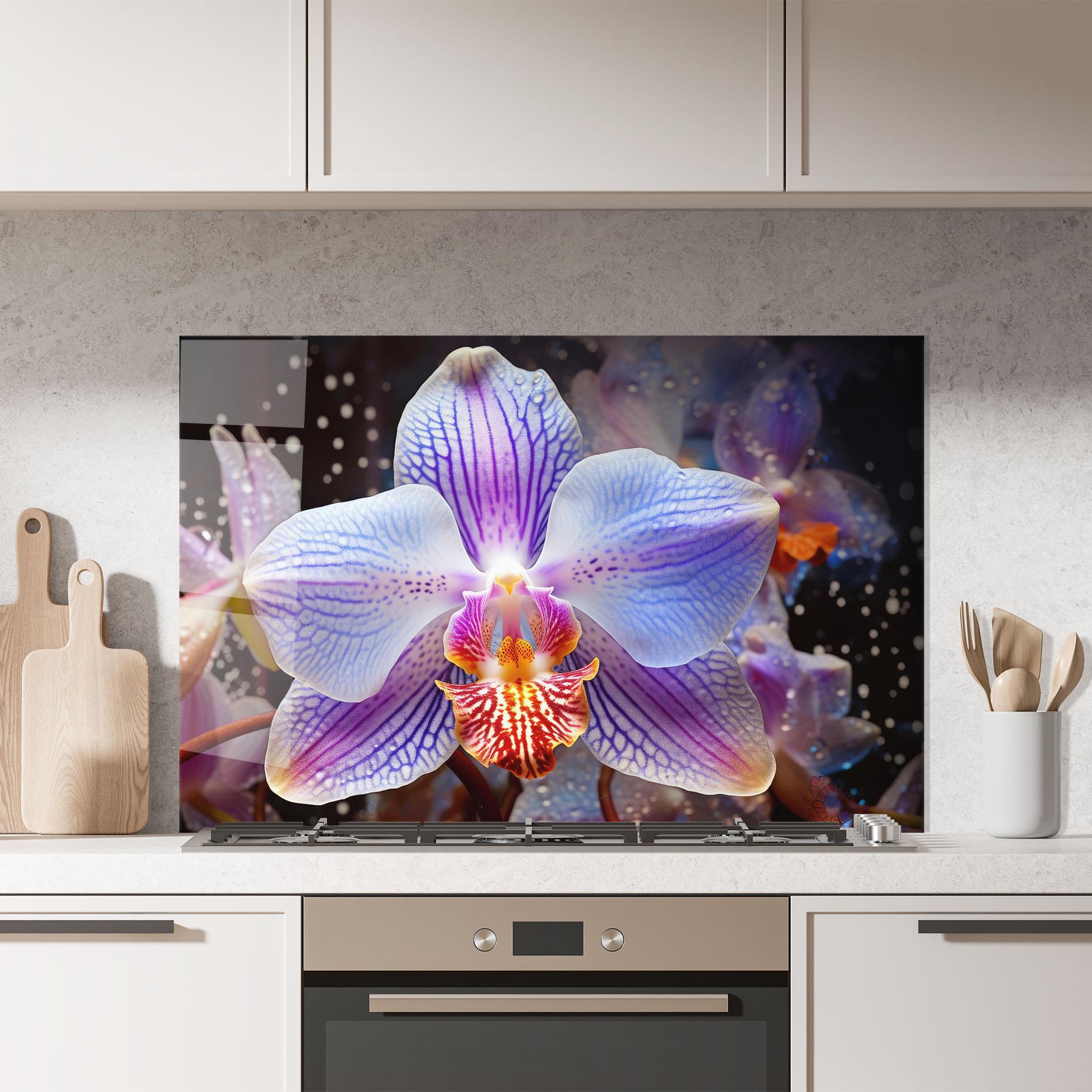 Küchenrückwand Glas Light Purple Orchid Art mockup 7