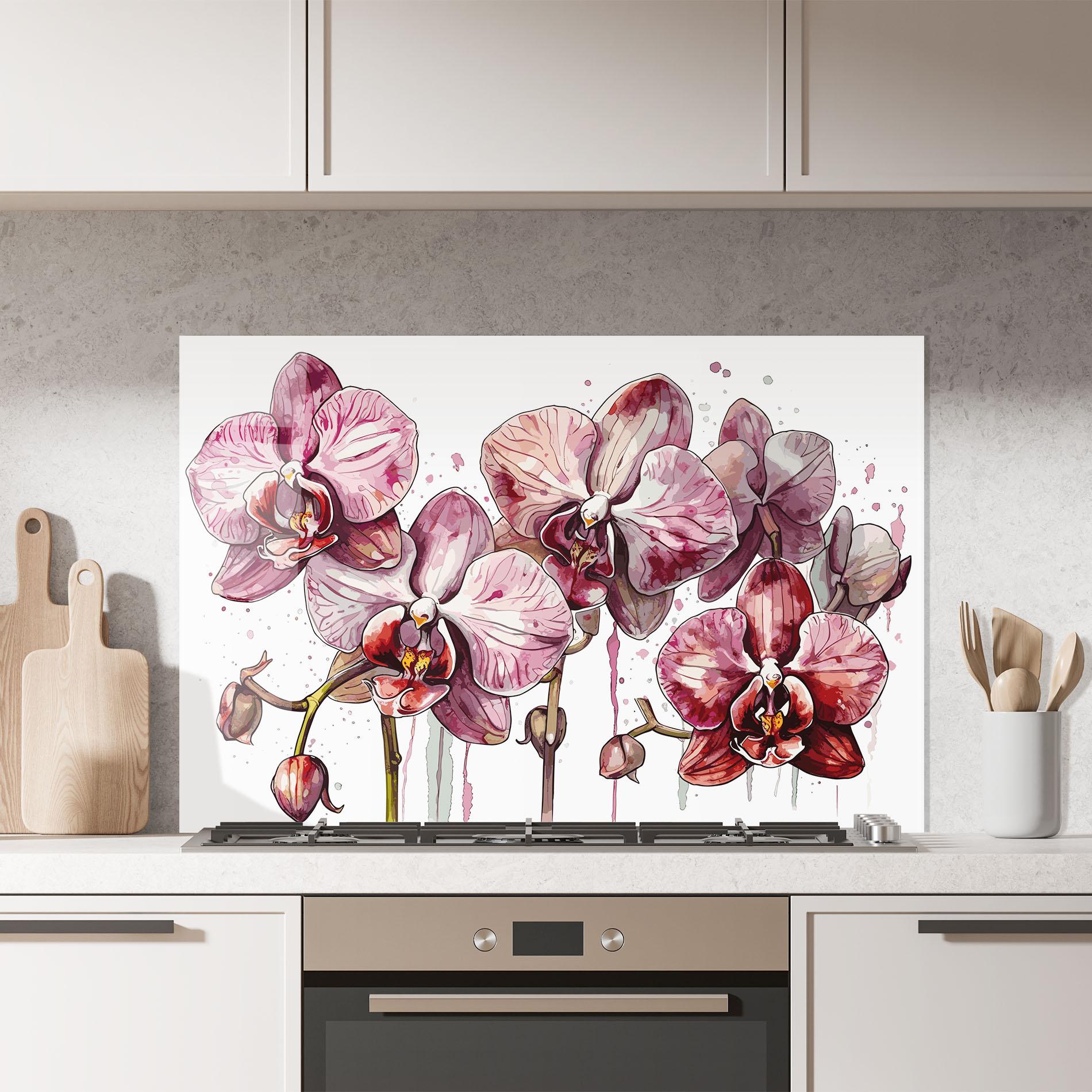 Küchenrückwand Glas Orchid Art mockup 7