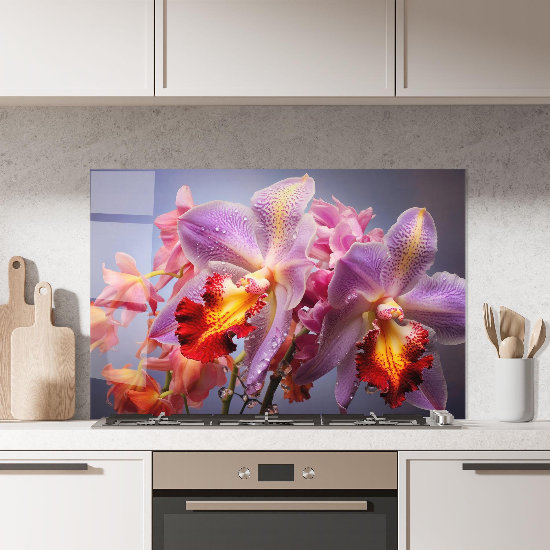 Küchenrückwand Glas Purple Orange Orchid View mockup 7