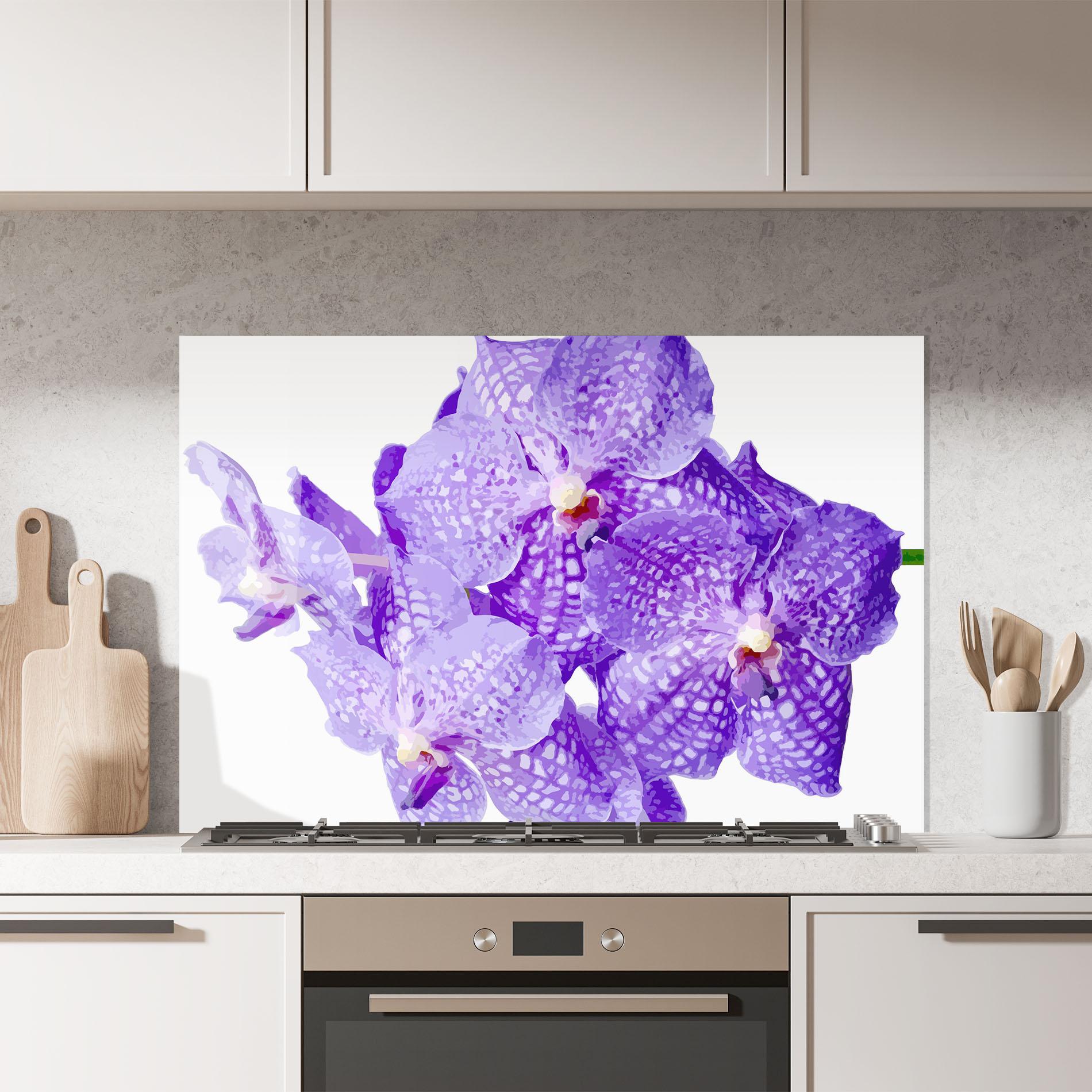 Küchenrückwand Glas Purple White Orchid mockup 7