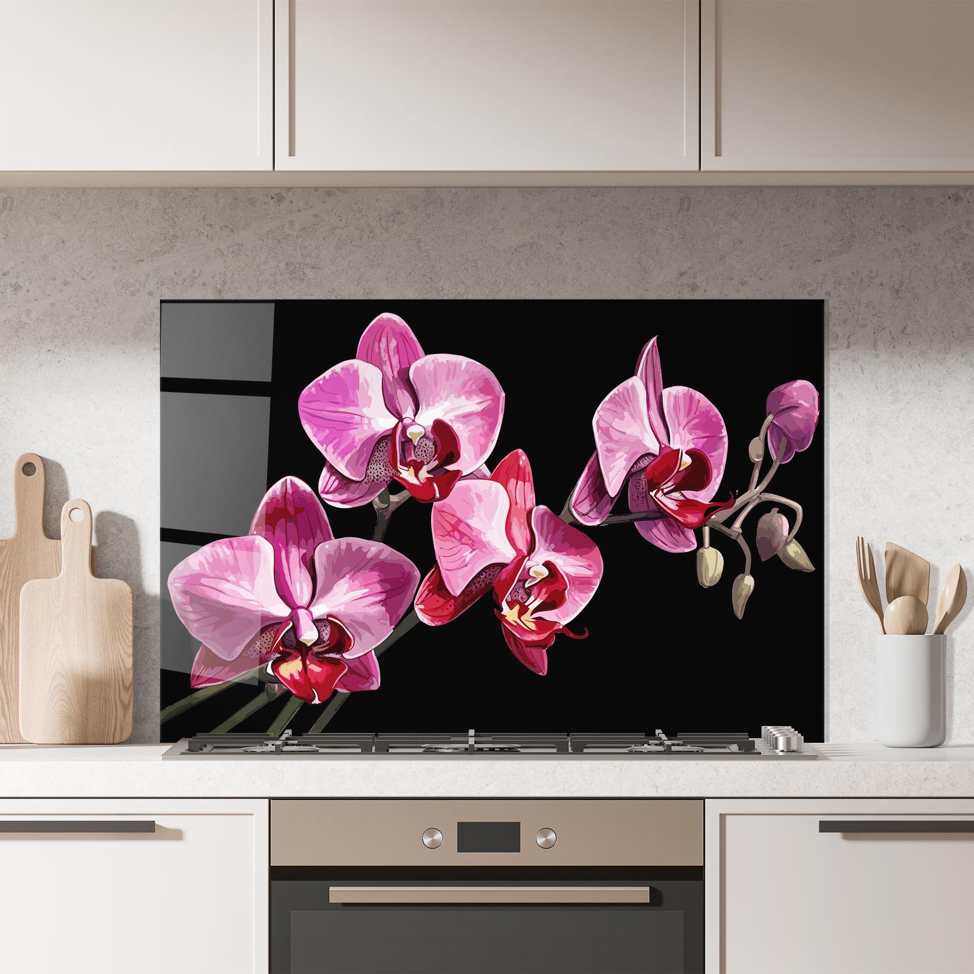 Küchenrückwand Glas Red Purple Orchid mockup 7