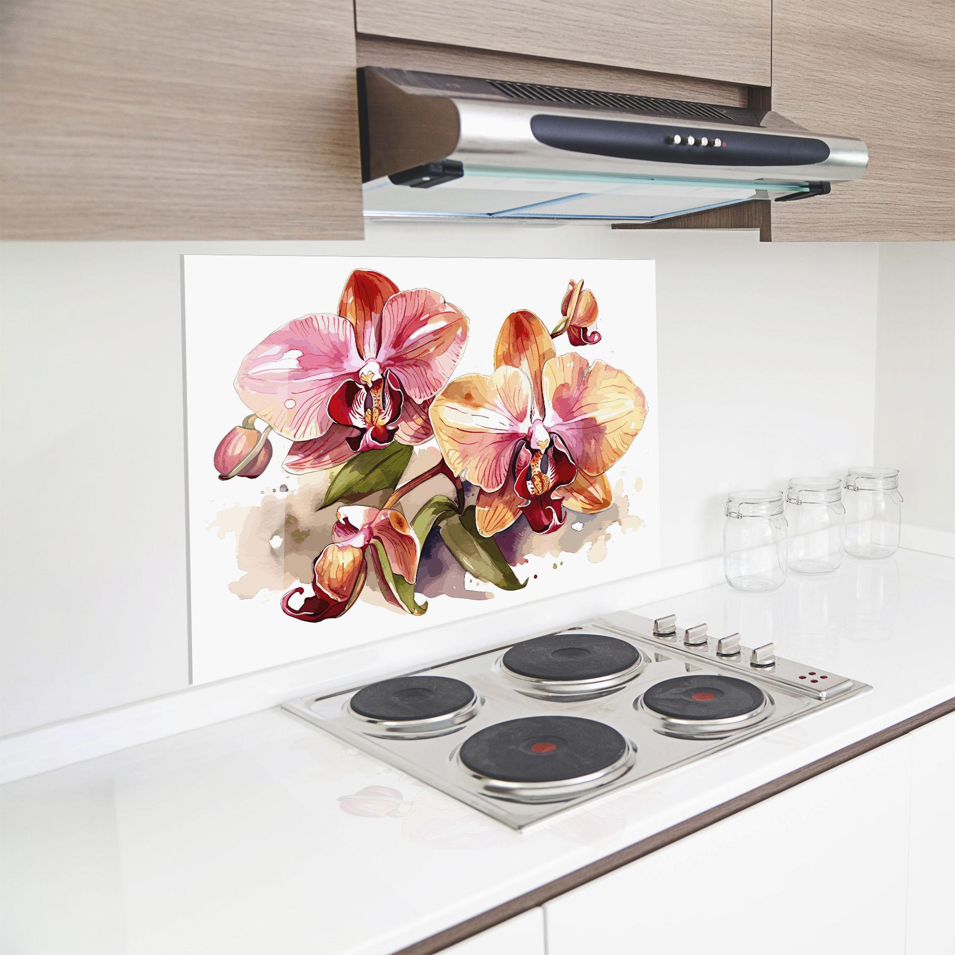 Küchenrückwand Glas Beautiful Orchids Art mockup 8
