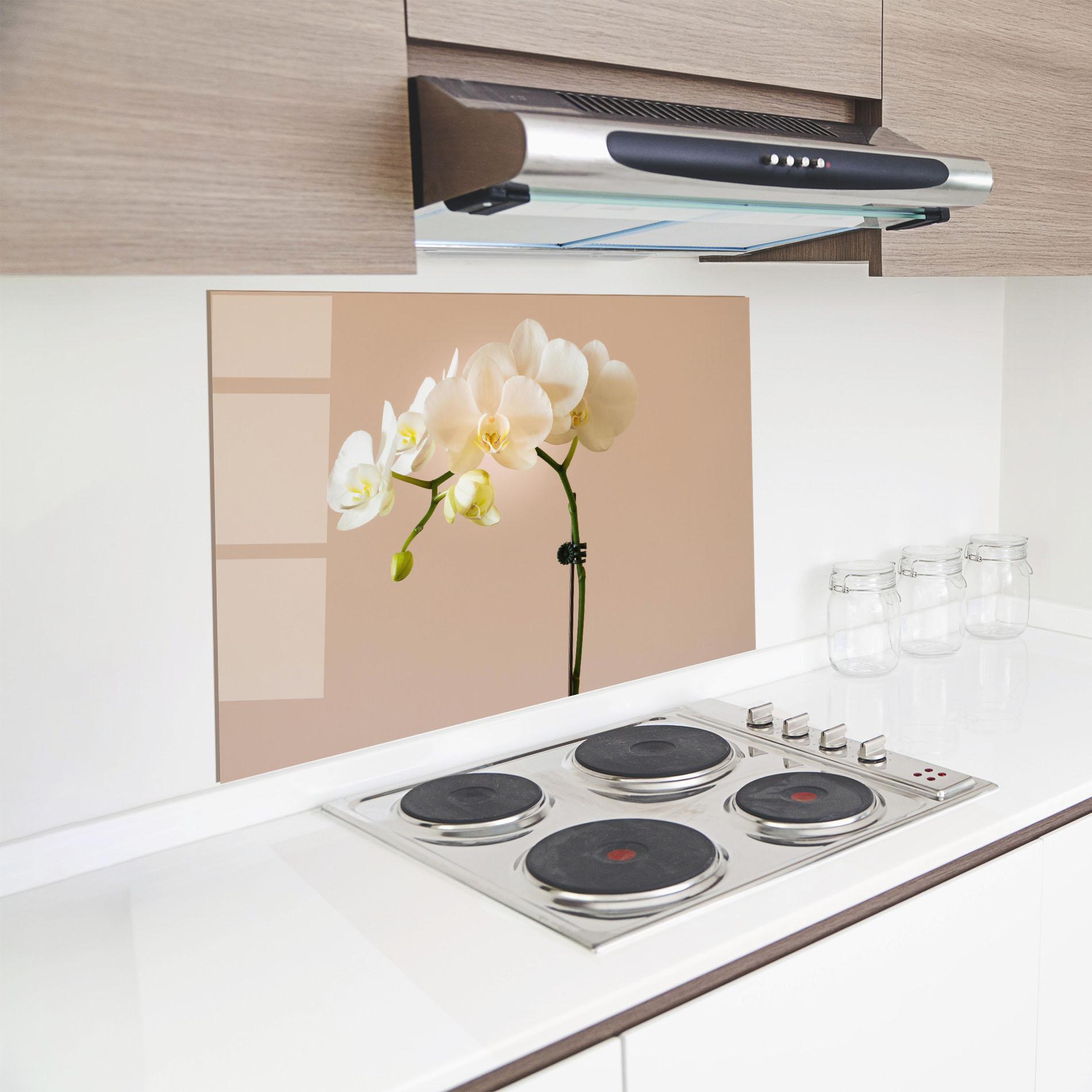 Küchenrückwand Glas Cream Orchid On Pink mockup 8