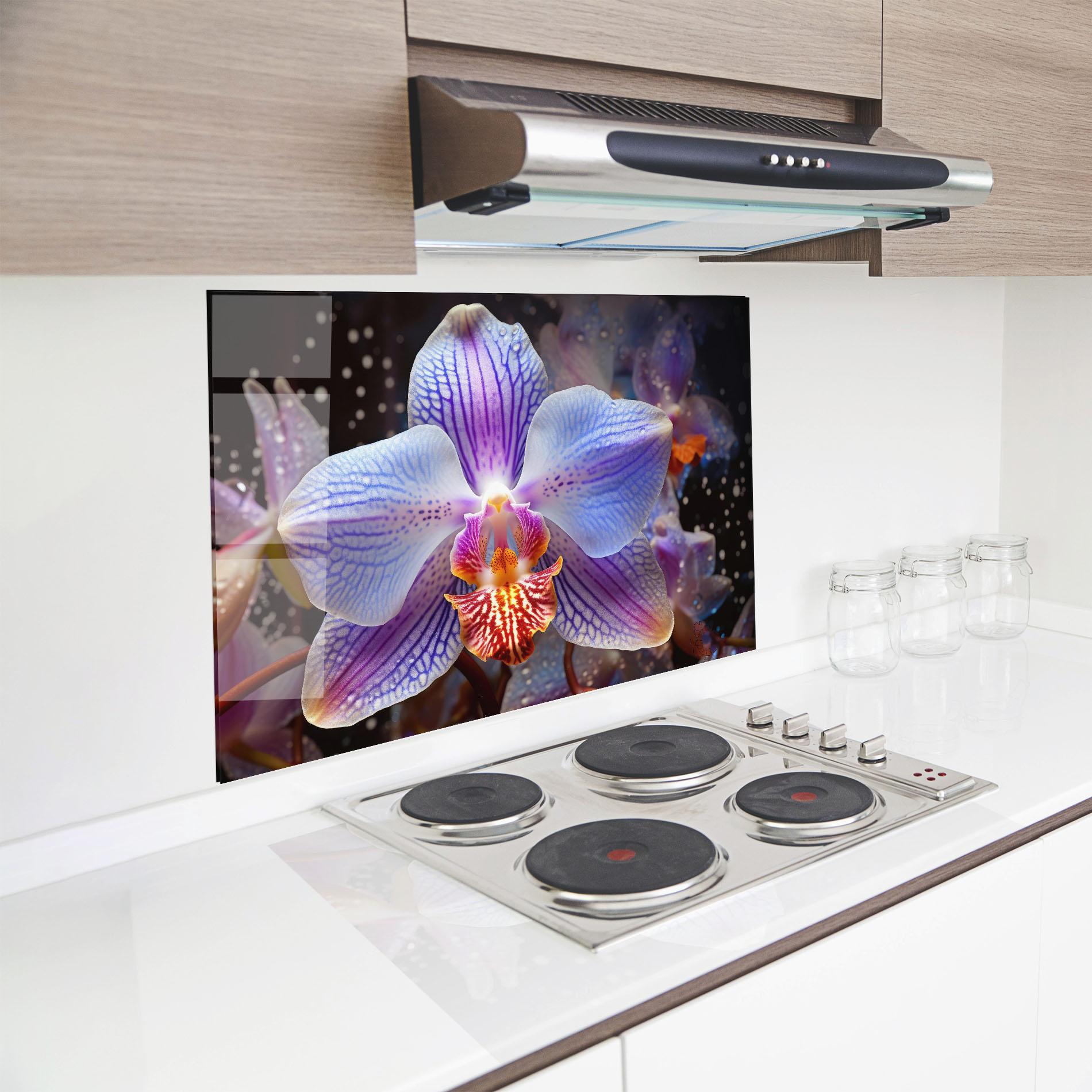 Küchenrückwand Glas Light Purple Orchid Art mockup 8