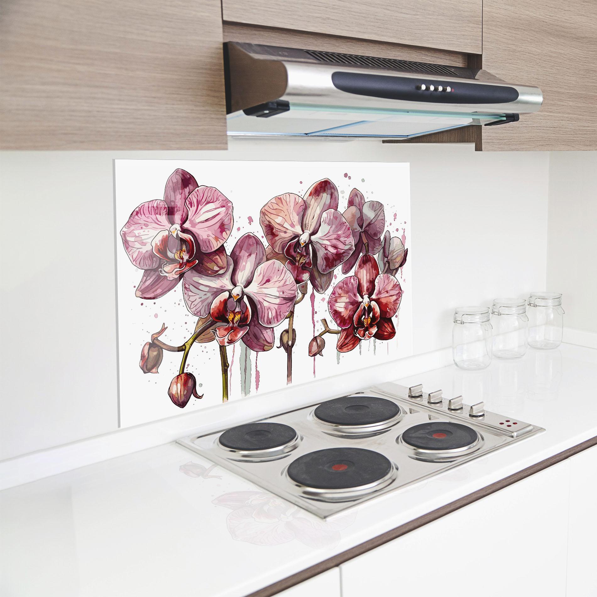 Küchenrückwand Glas Orchid Art mockup 8