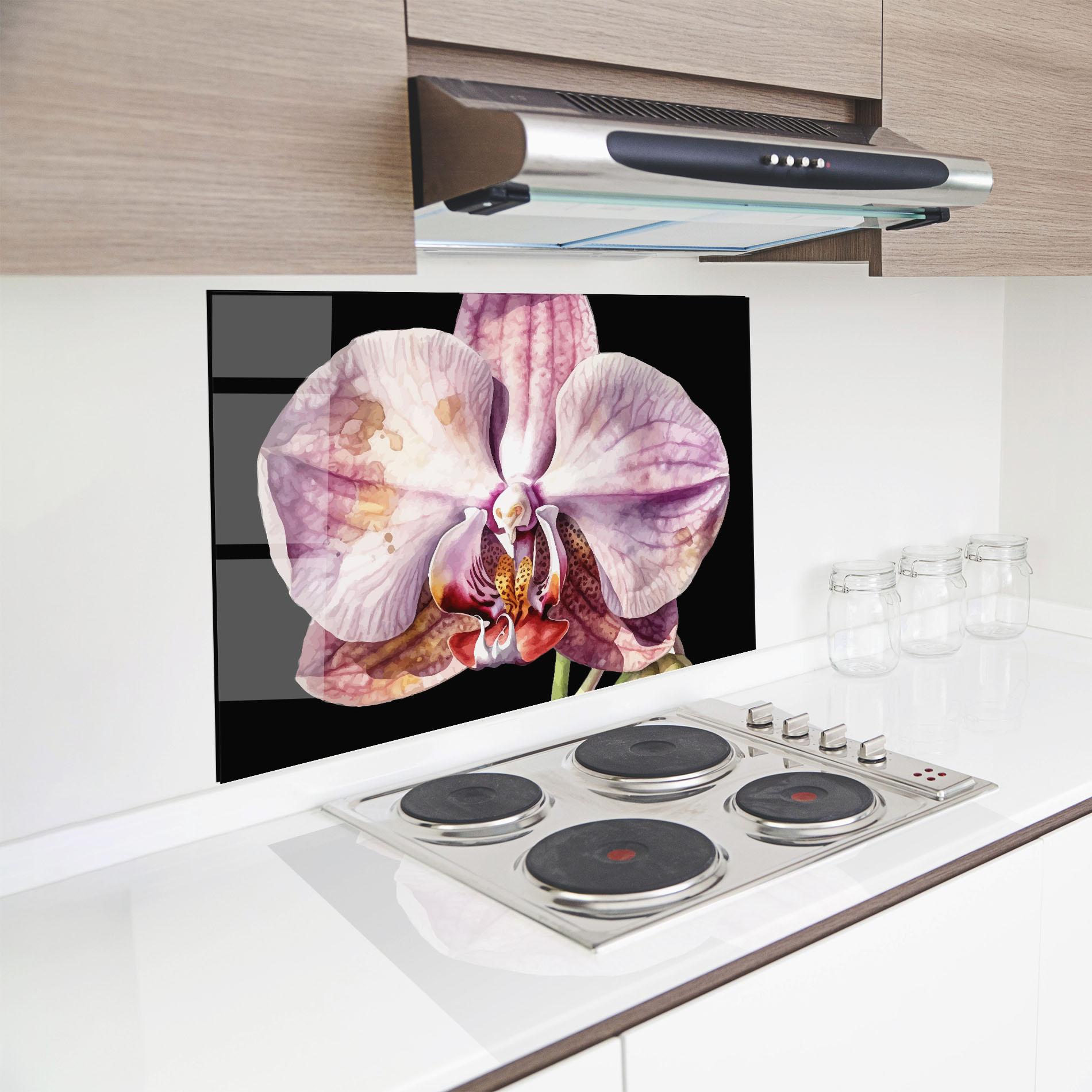 Küchenrückwand Glas Painted Orchid mockup 8