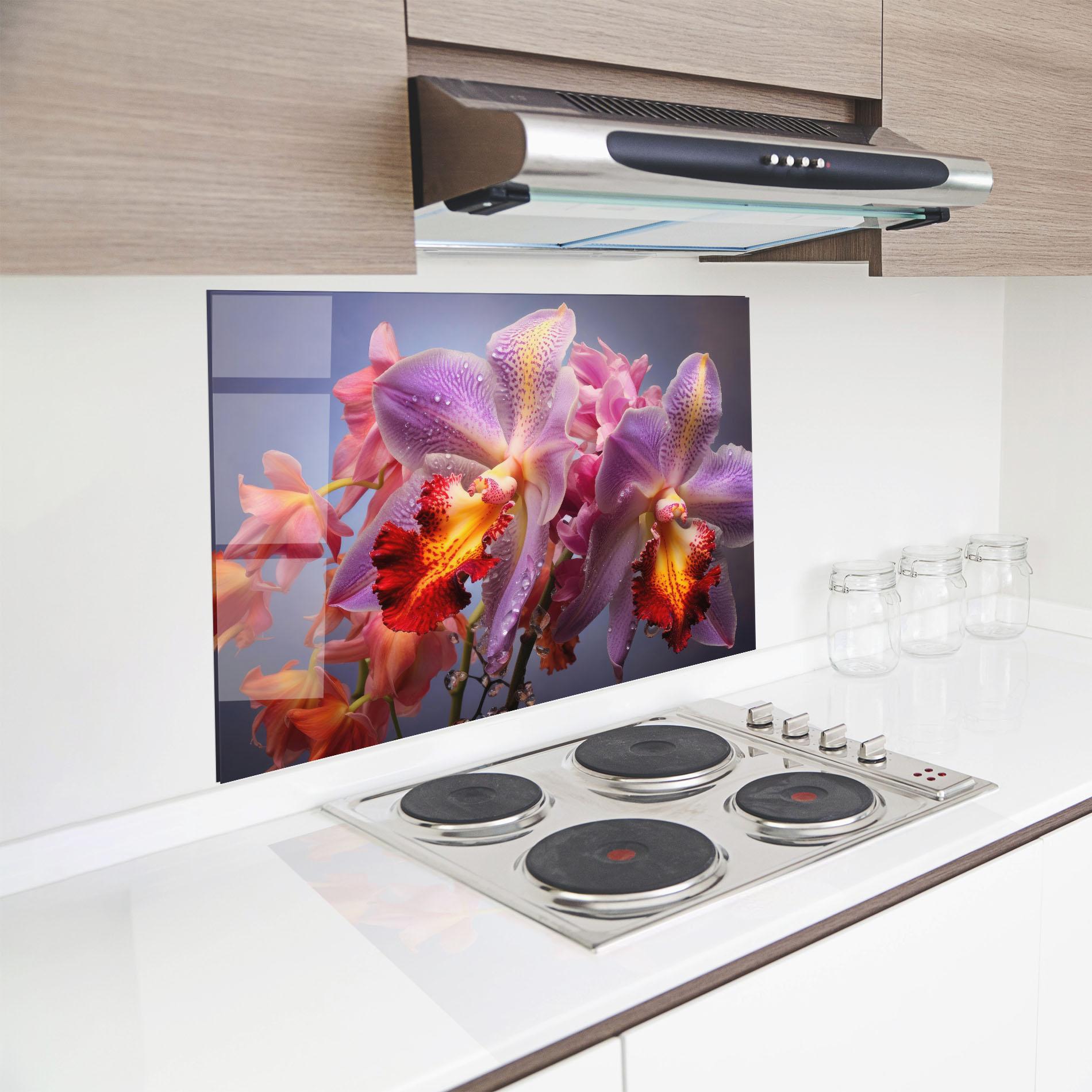 Küchenrückwand Glas Purple Orange Orchid View mockup 8