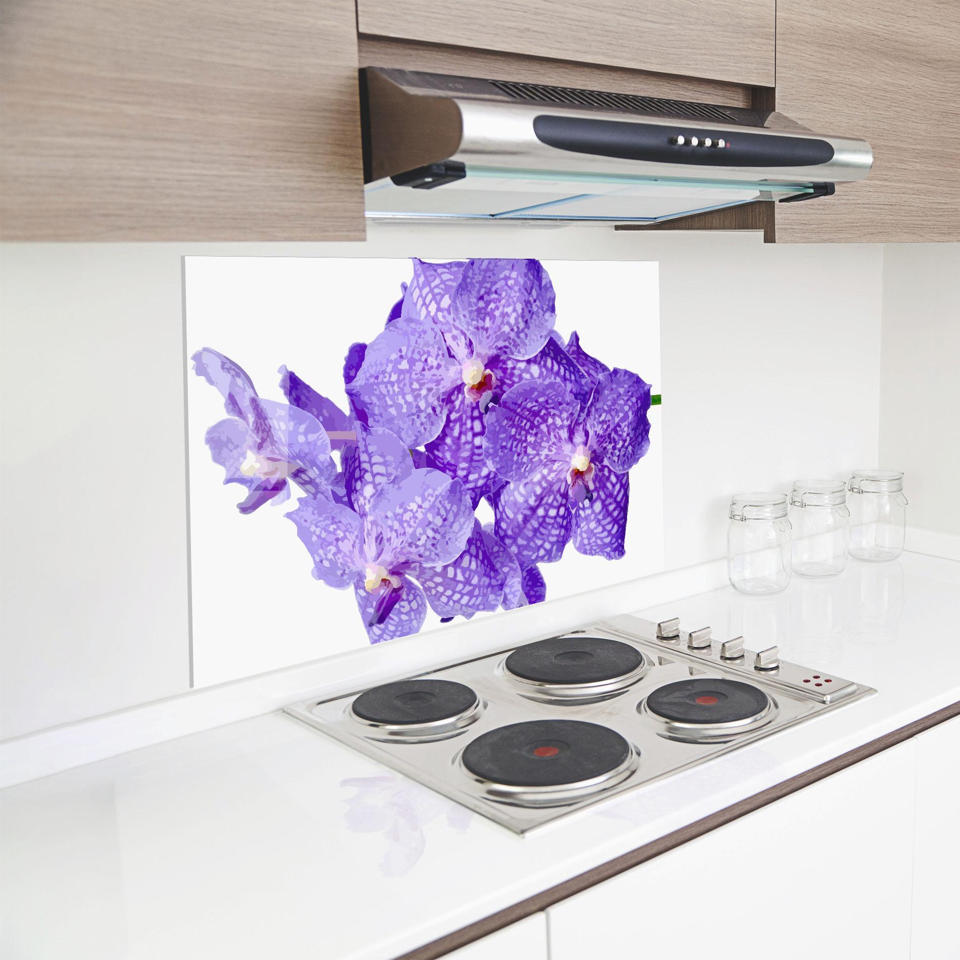 Küchenrückwand Glas Purple White Orchid mockup 8