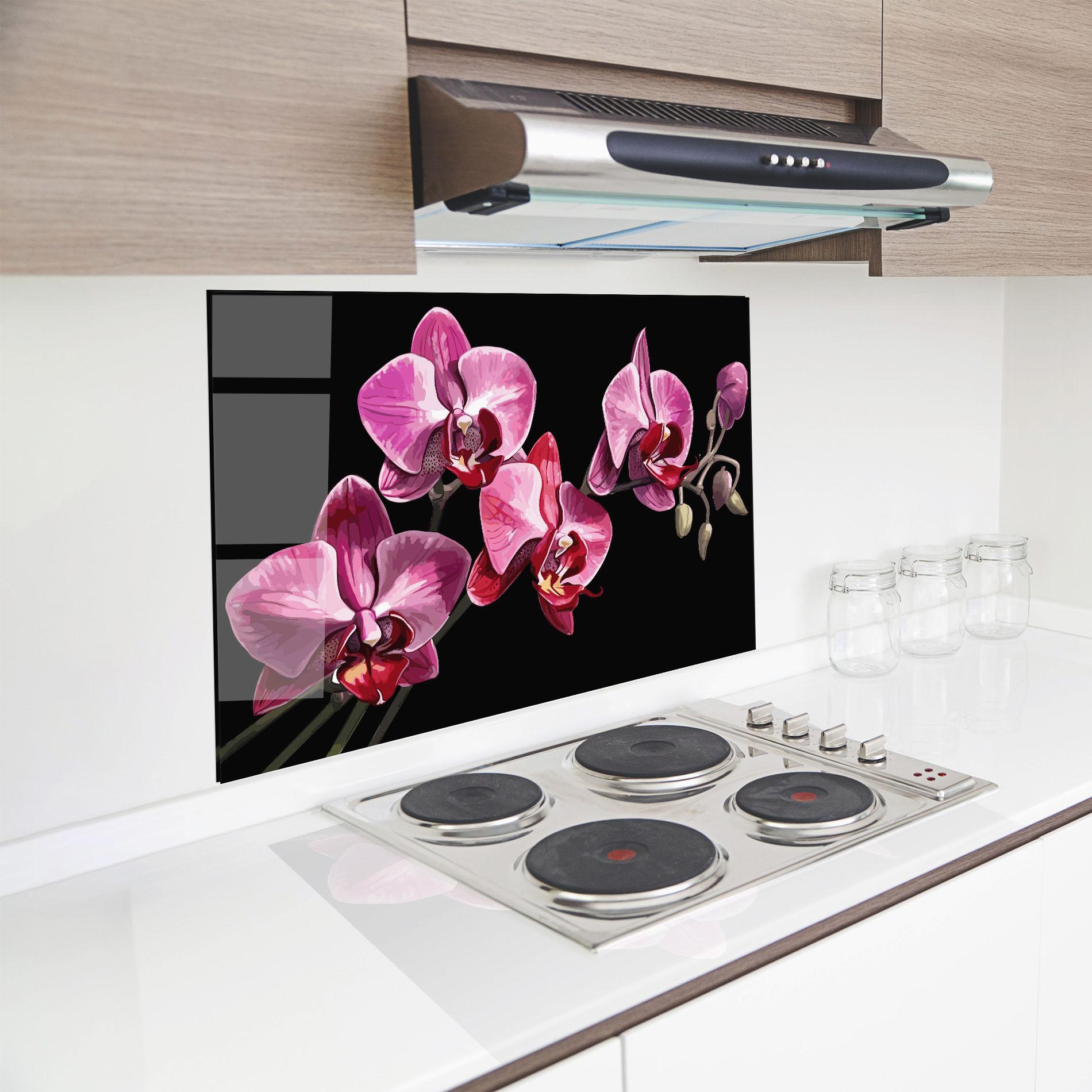 Küchenrückwand Glas Red Purple Orchid mockup 8