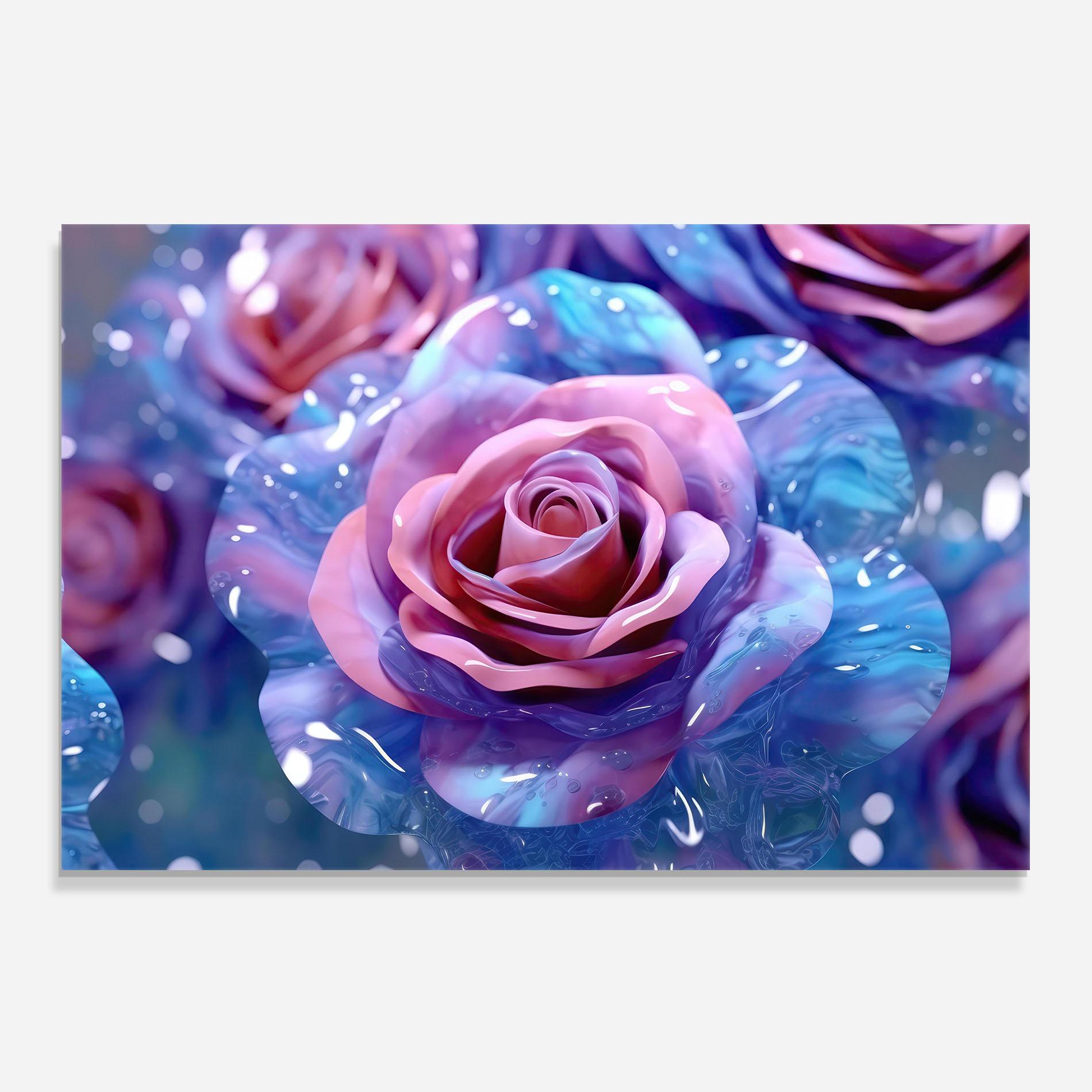 Küchenrückwand Glas Beautiful Blue Pink Rose mockup 0