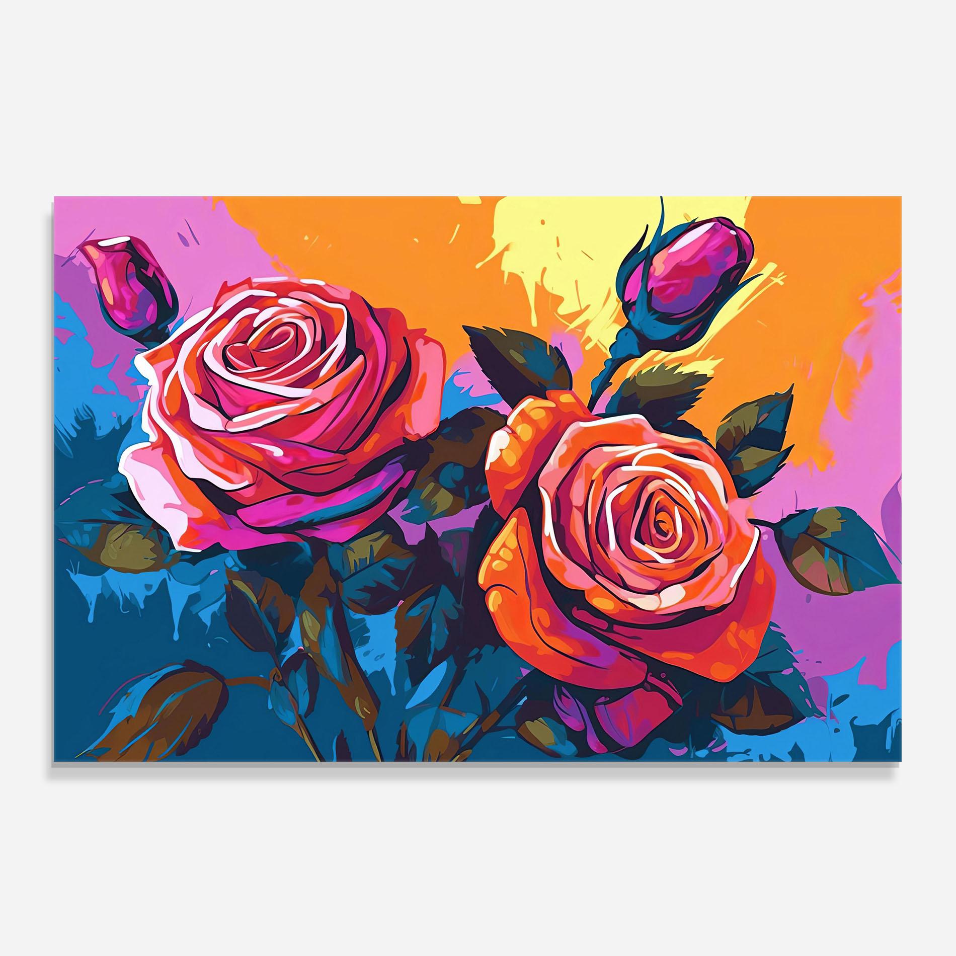 Küchenrückwand Glas Blue Orange Rose mockup 0