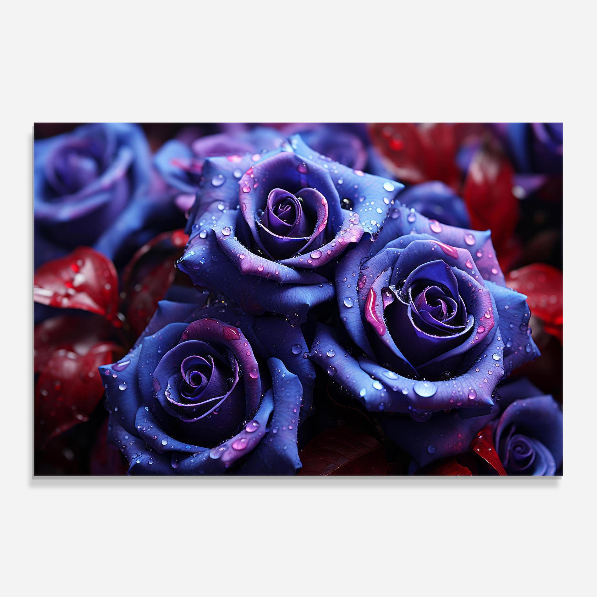 Küchenrückwand Glas Blue Purple Rose mockup 0