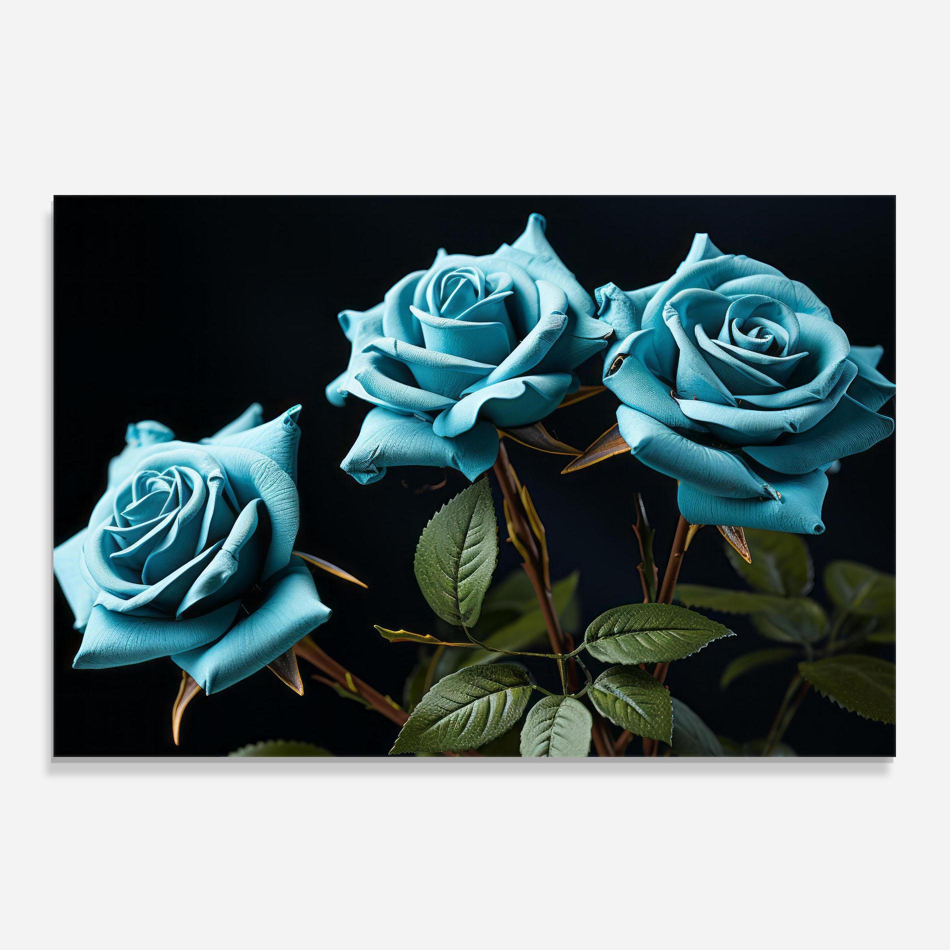 Küchenrückwand Glas Blue Roses mockup 0