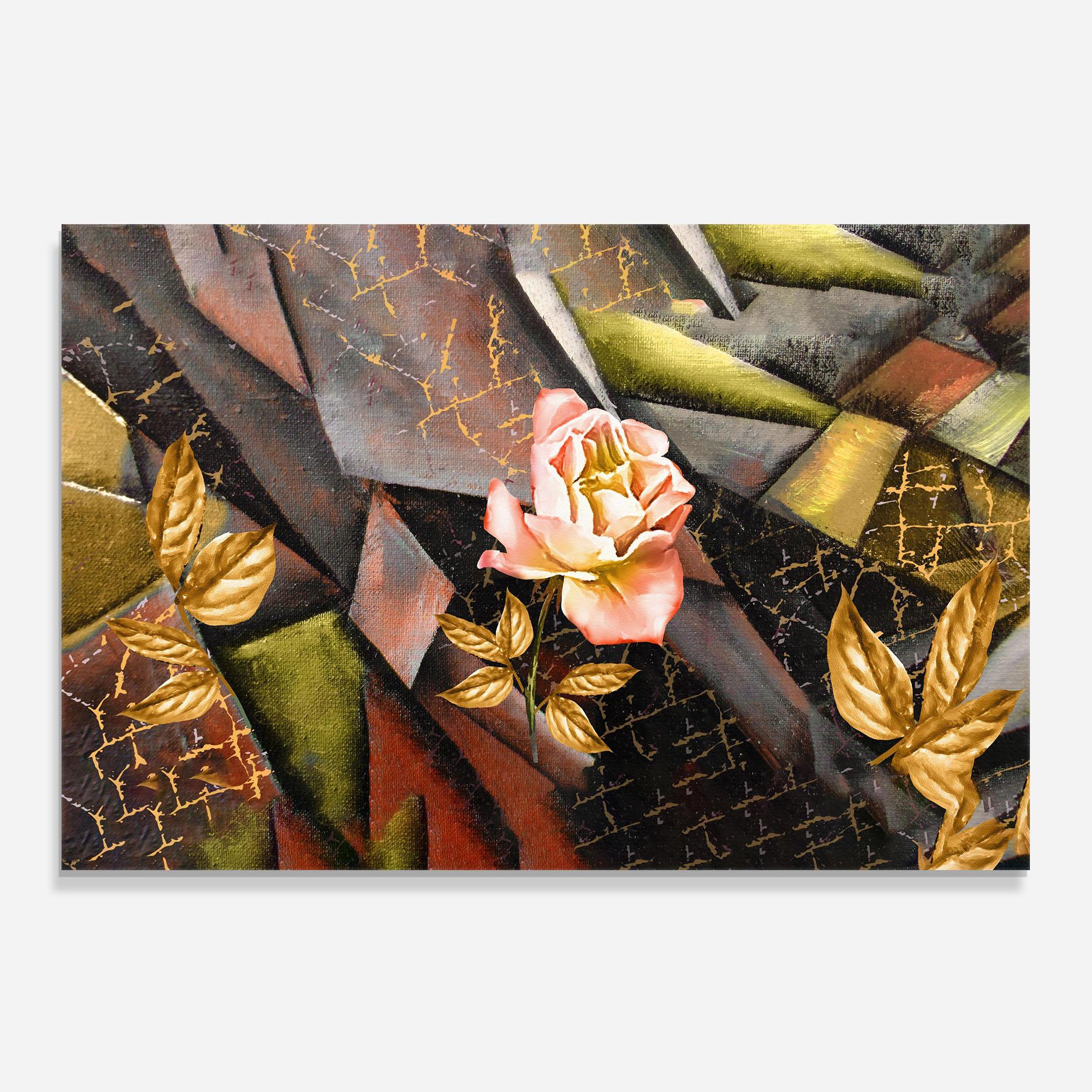 Küchenrückwand Glas Golden Rose mockup 0