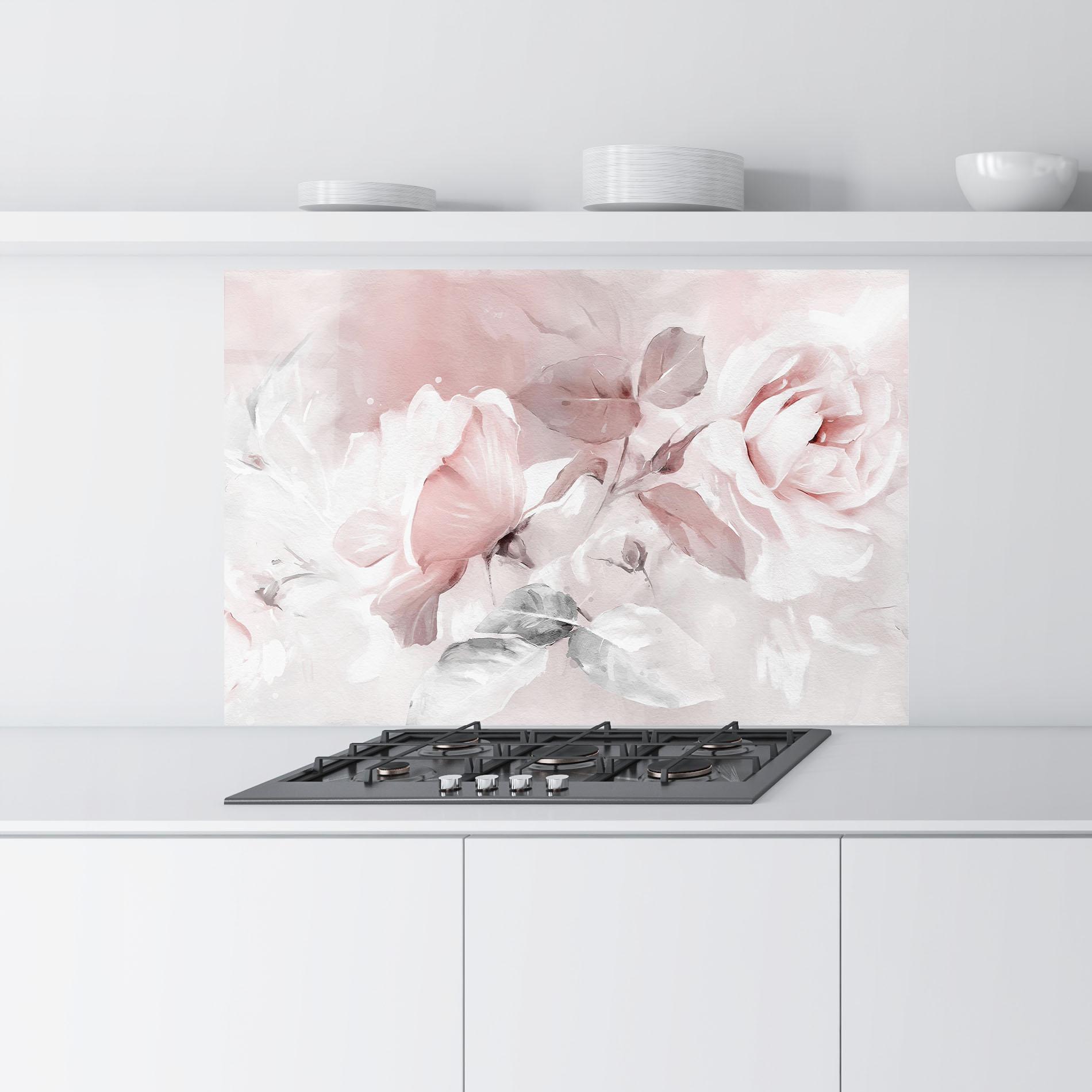 Küchenrückwand Glas Abstract Pink Flowers mockup 9