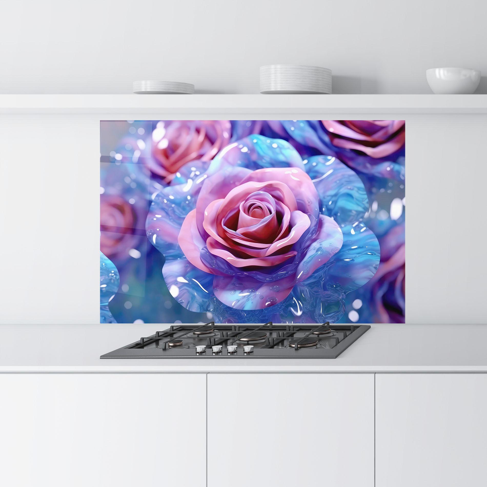 Küchenrückwand Glas Beautiful Blue Pink Rose mockup 9