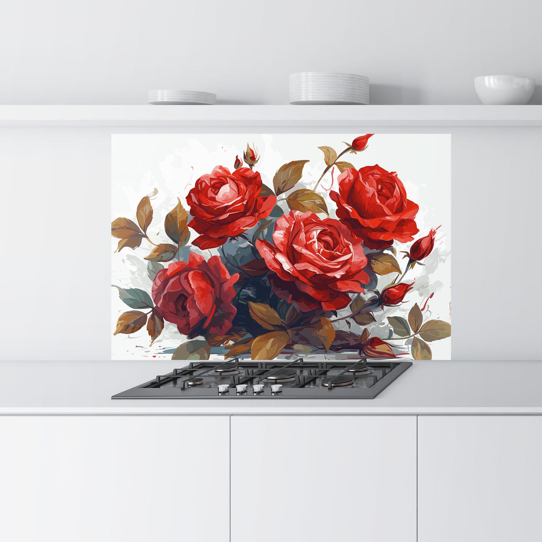 Küchenrückwand Glas Beautiful Red Roses mockup 9